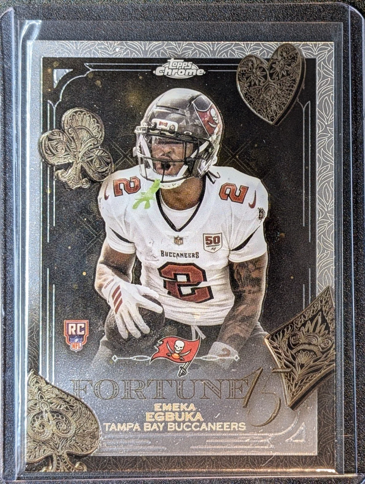 Front of 2025 Topps Chrome #F15-21 Emeka Egbuka Fortune 15 RC
