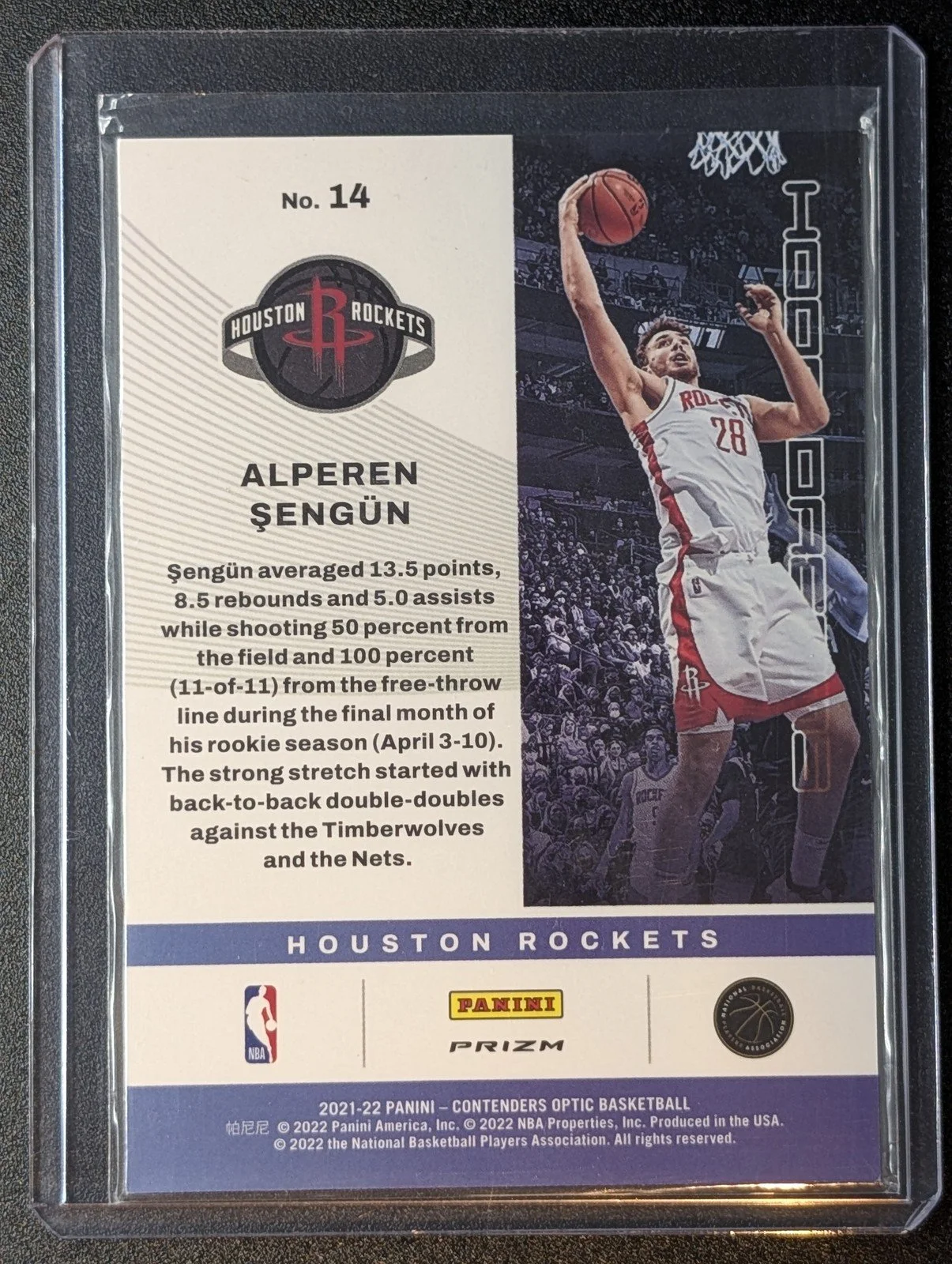 Back of 2021-22 Panini Contenders Optic #14 Alperen Sengun Hoop Dreams Prizm