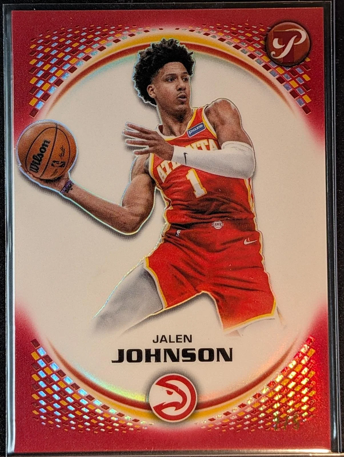 Front of 2025-26 Topps Pristine Basketball /5 Jalen Johnson Red #3