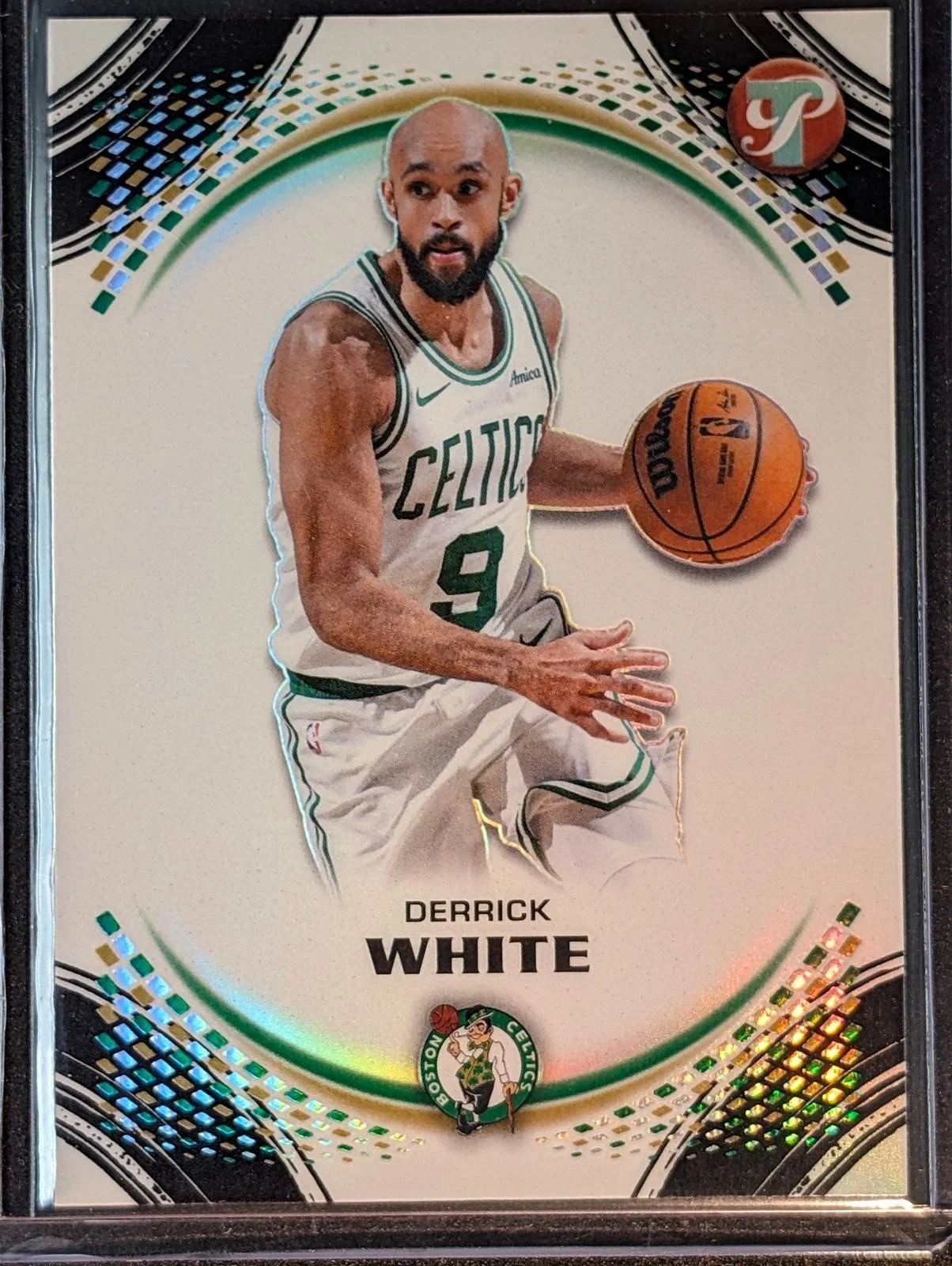 Front of 2025-26 Topps Pristine Basketball Derrick White Paint The Arc Refractor #6