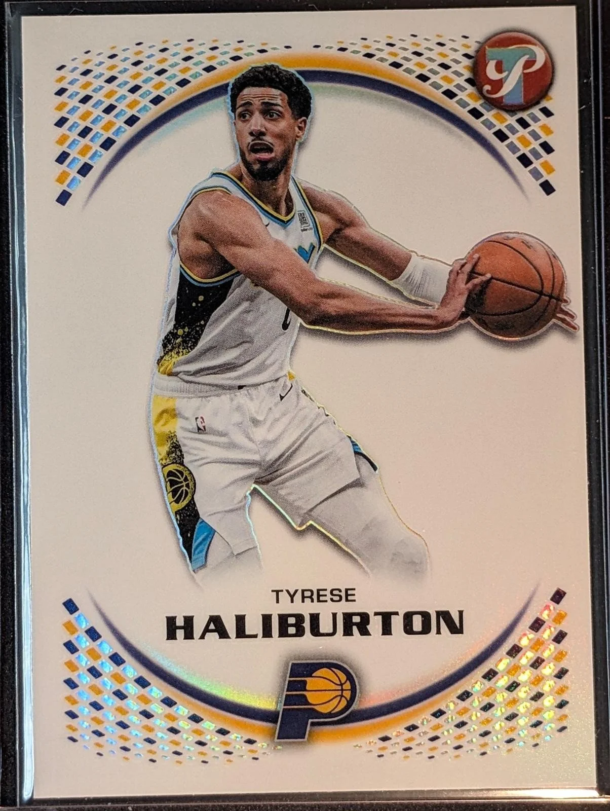Front of 2025-26 Topps Pristine Basketball #34 Tyrese Haliburton Refractor