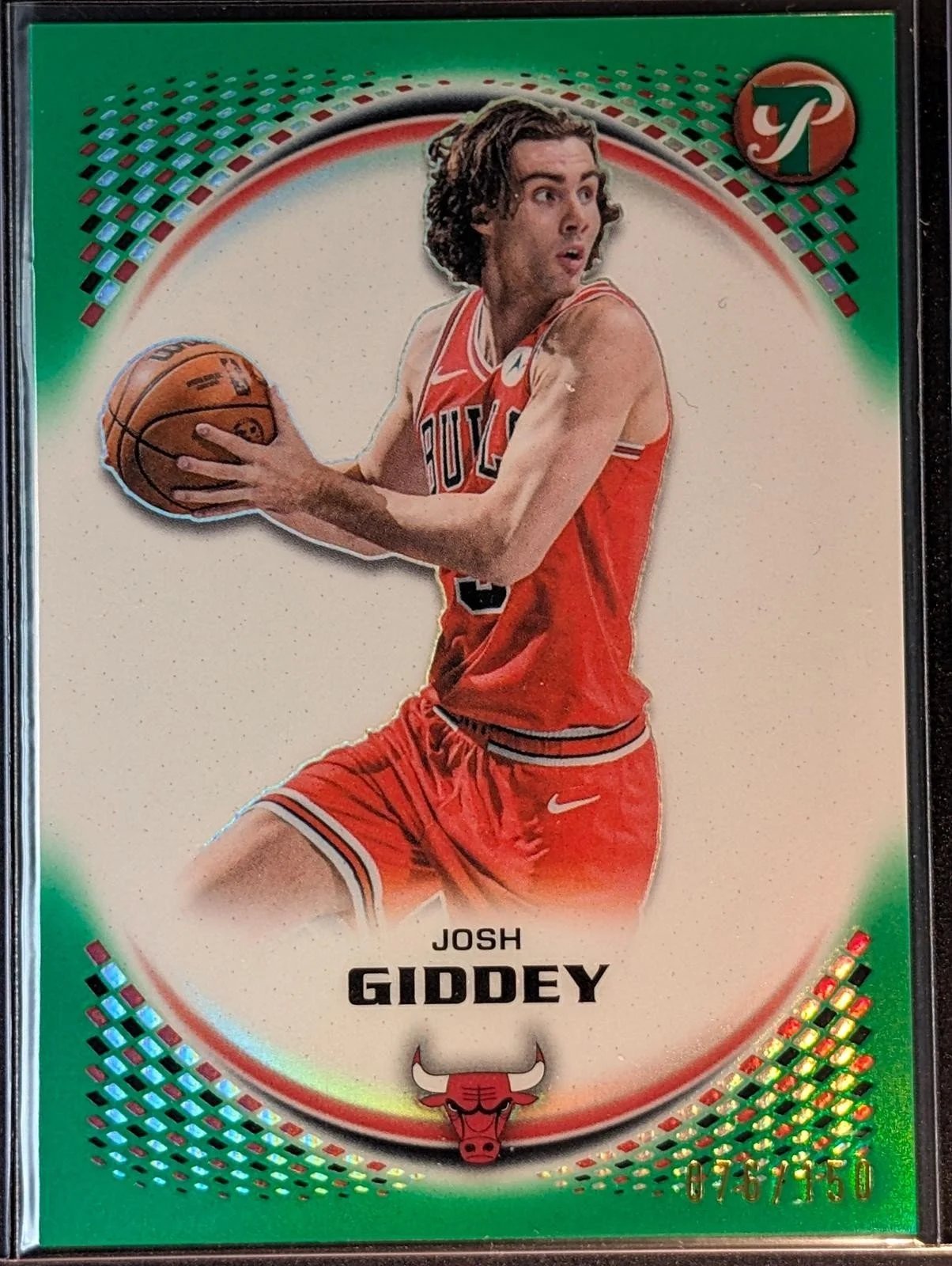 Front of 2025-26 Topps Pristine #76 Josh Giddey Green Refractor /150