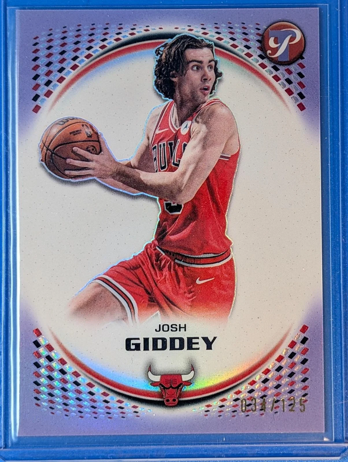 Front of 2025-26 Topps Pristine Basketball #13 Josh Giddey Lavender Refractor /125