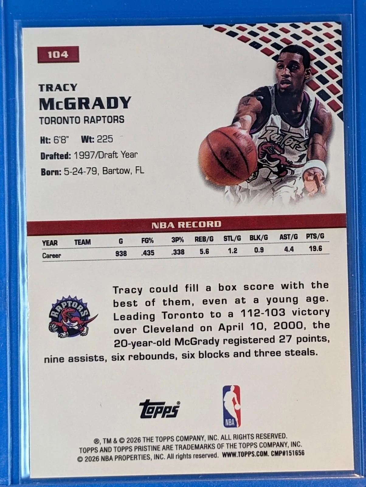 Back of 2025-26 Topps Pristine Basketball Tracy McGrady #104