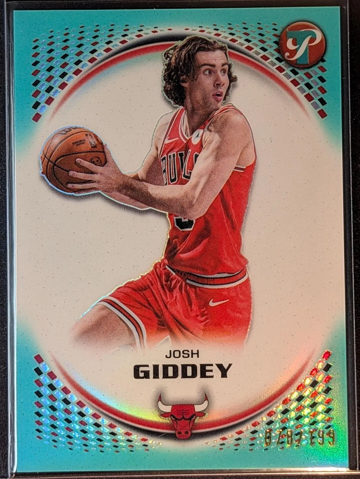 Front of 2025-26 Topps Pristine Basketball /199 Josh Giddey Aqua #13