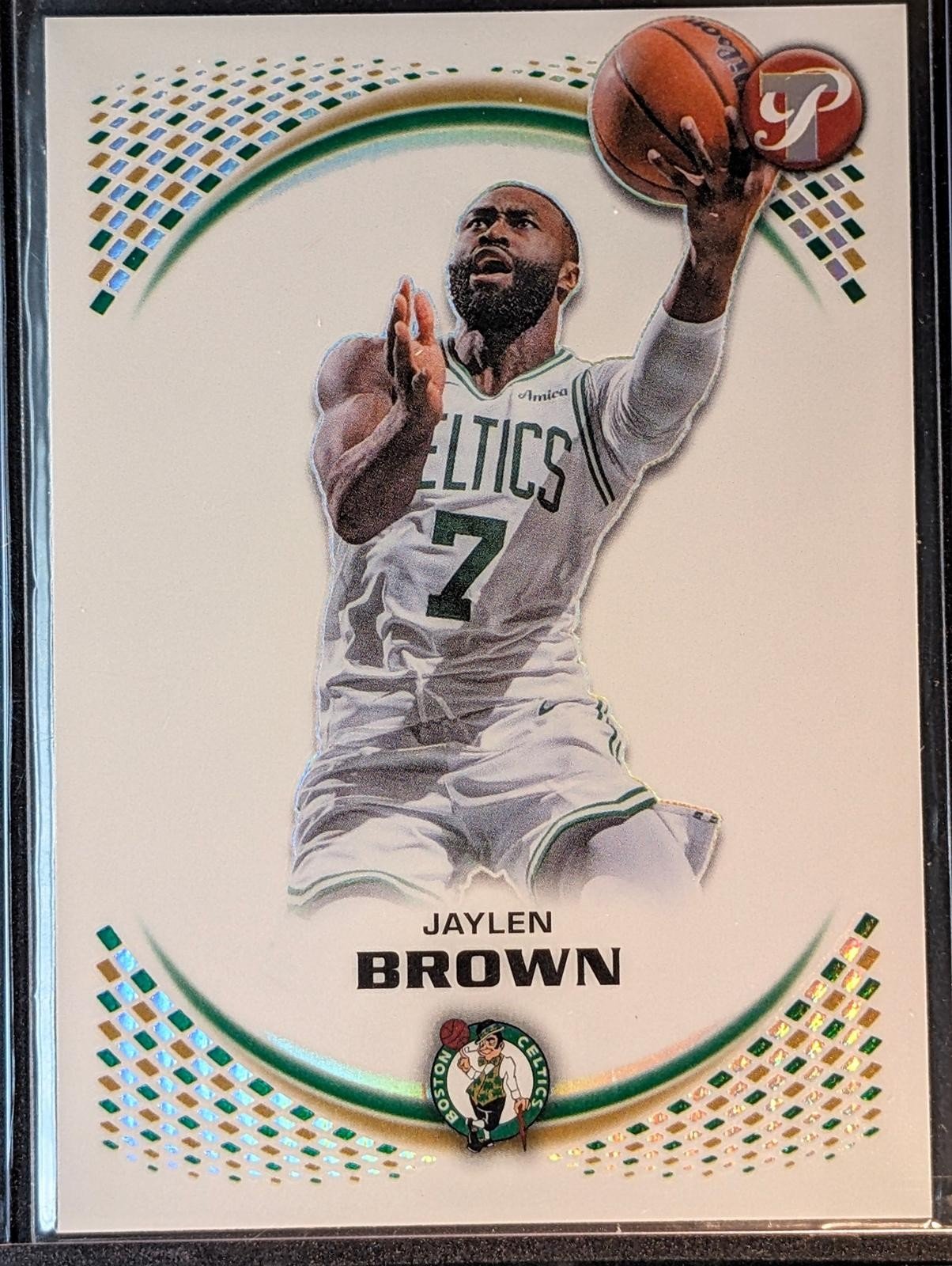 Front of 2025-26 Topps Pristine Basketball #5 Jaylen Brown Refractor