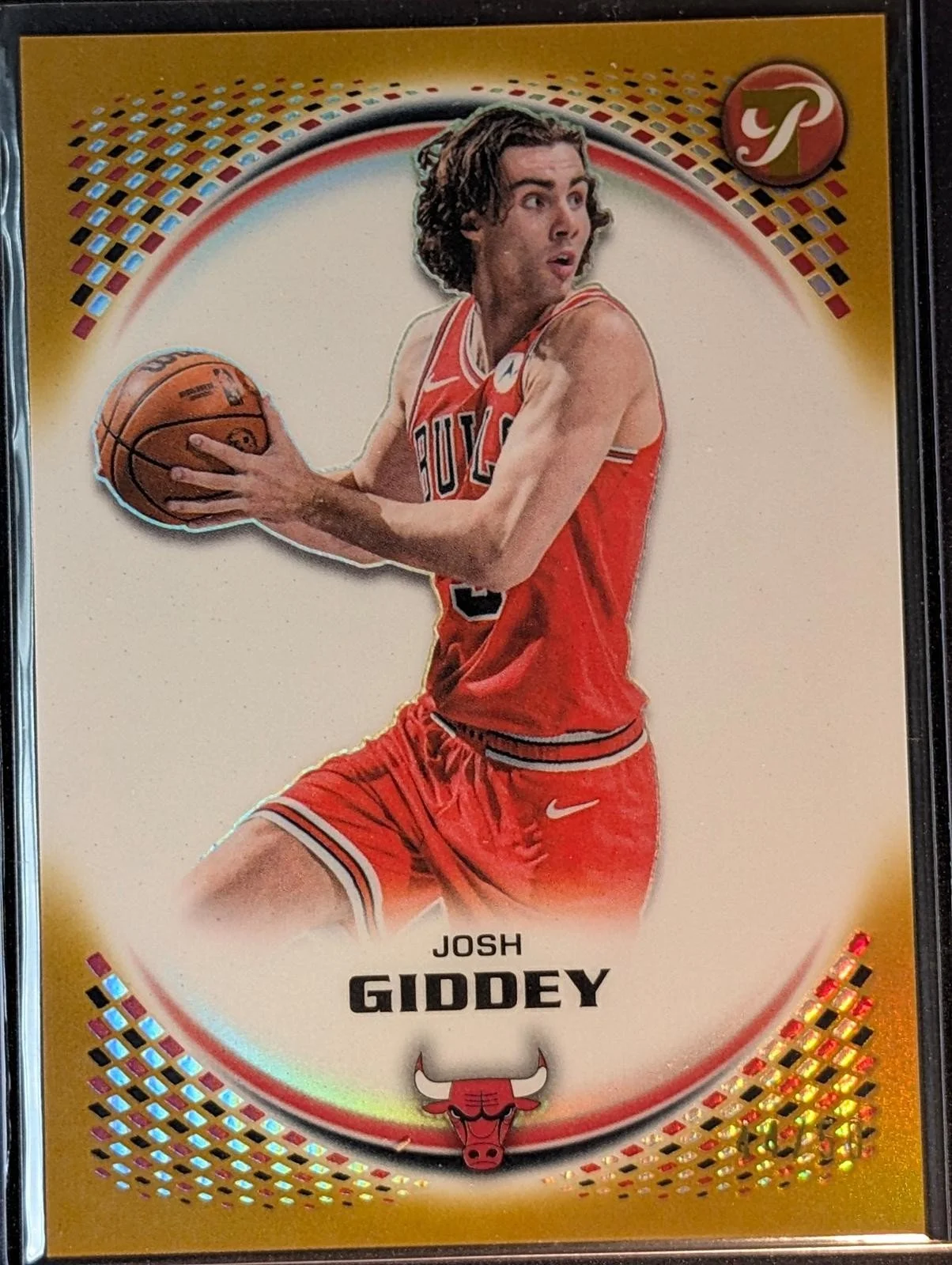 Front of 2025-26 Topps Pristine Basketball #13 Josh Giddey Gold Refractor /50