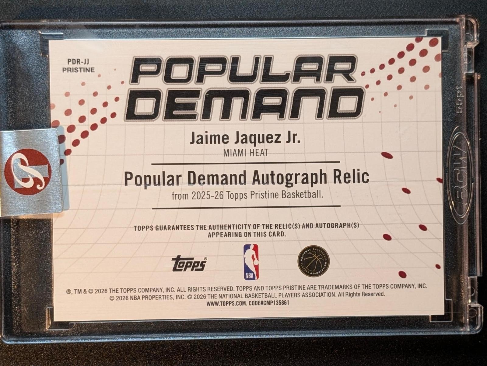 Back of 2025-26 Topps Pristine Basketball /75 Jaime Jaquez Jr. Popular Demand #PDR-JJ