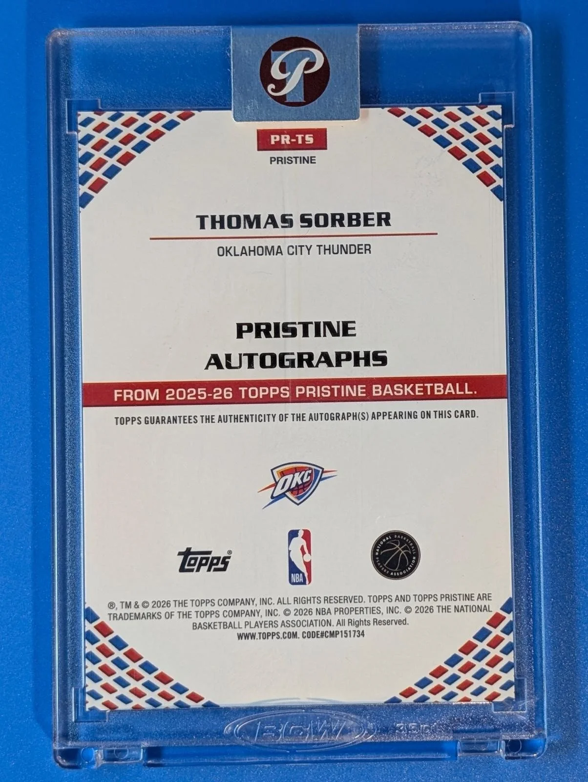 Back of 2025-26 Topps Pristine Basketball Thomas Sorber Pristine Autographs #PR-TS RC