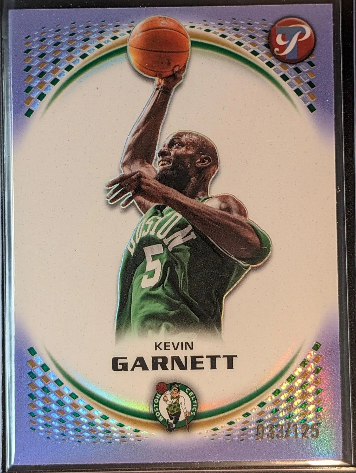 Front of 2025-26 Topps Pristine Basketball #98 Kevin Garnett Lavender Refractor /125