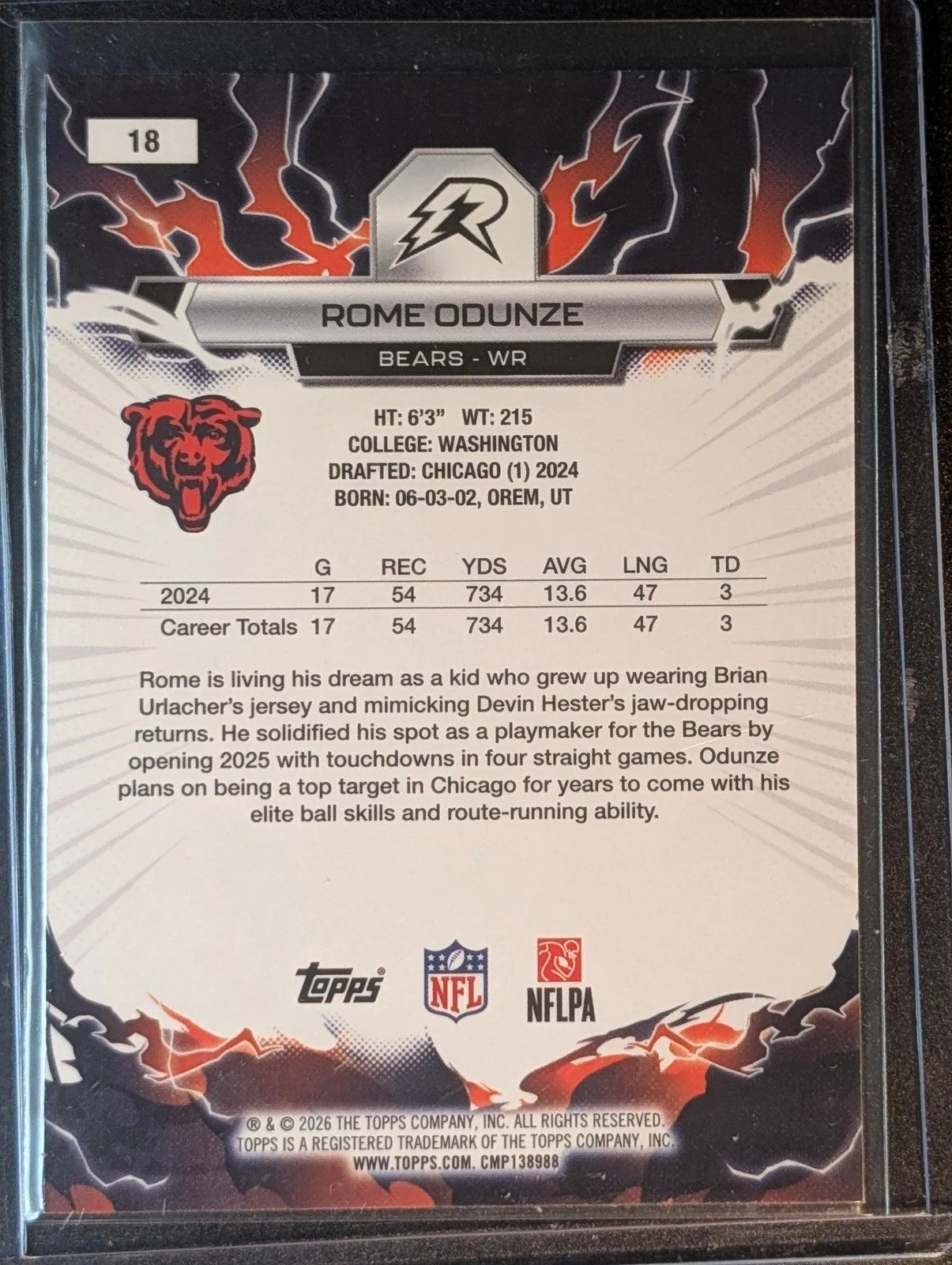 Back of 2025 Topps Resurgence #18 Rome Odunze