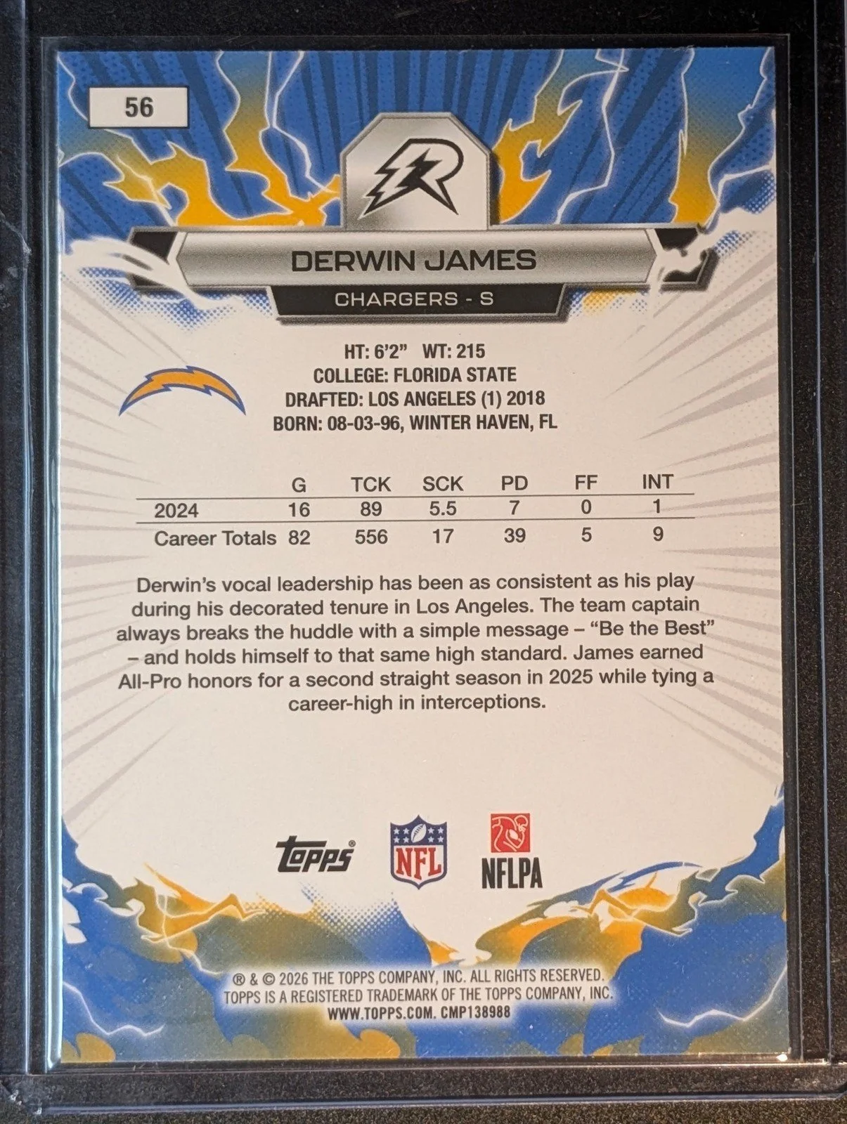 Back of 2025 Topps Resurgence #56 Derwin James