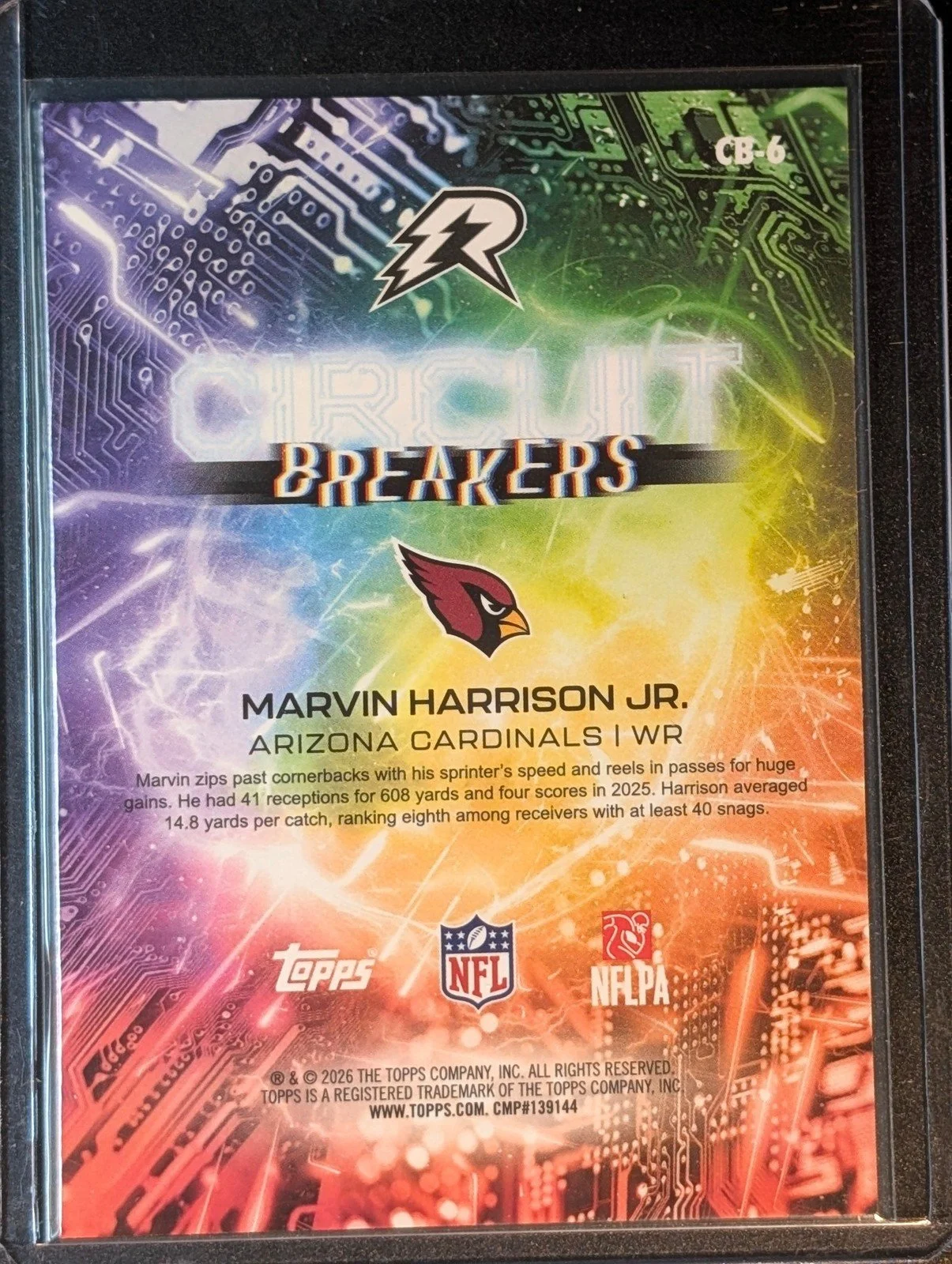Back of 2025 Topps Resurgence #CB-6 Marvin Harrison Jr. Circuit Breakers