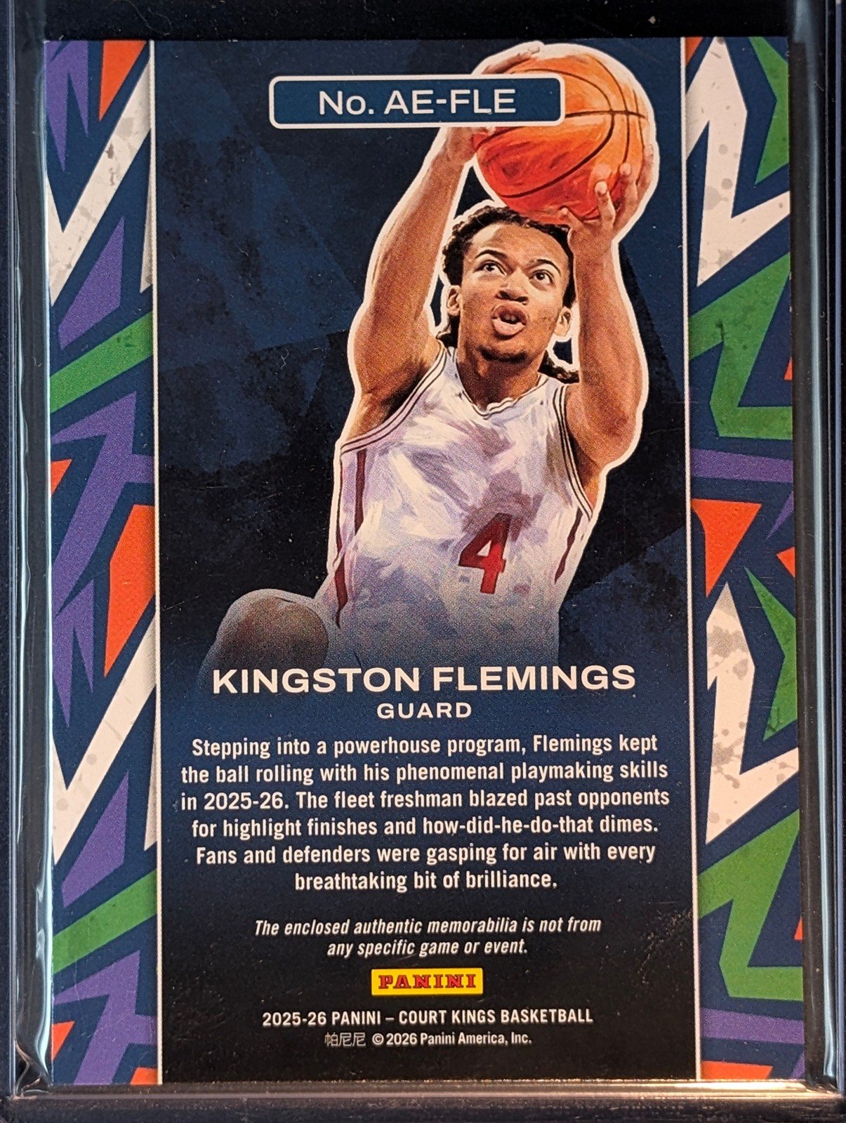 Back of 2025-26 Panini Signature Series #AE-FLE Kingston Flemings Relic