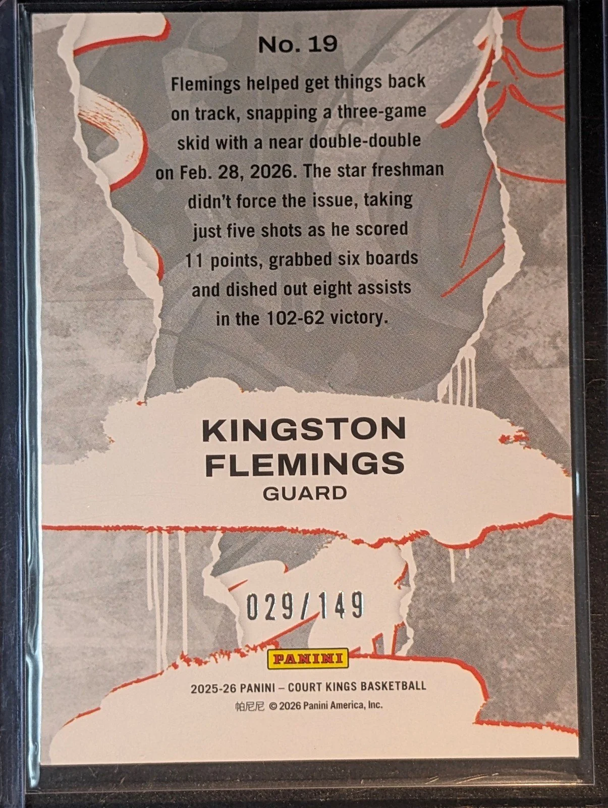Back of 2025-26 Panini Court Kings /149 #19 Kingston Flemings