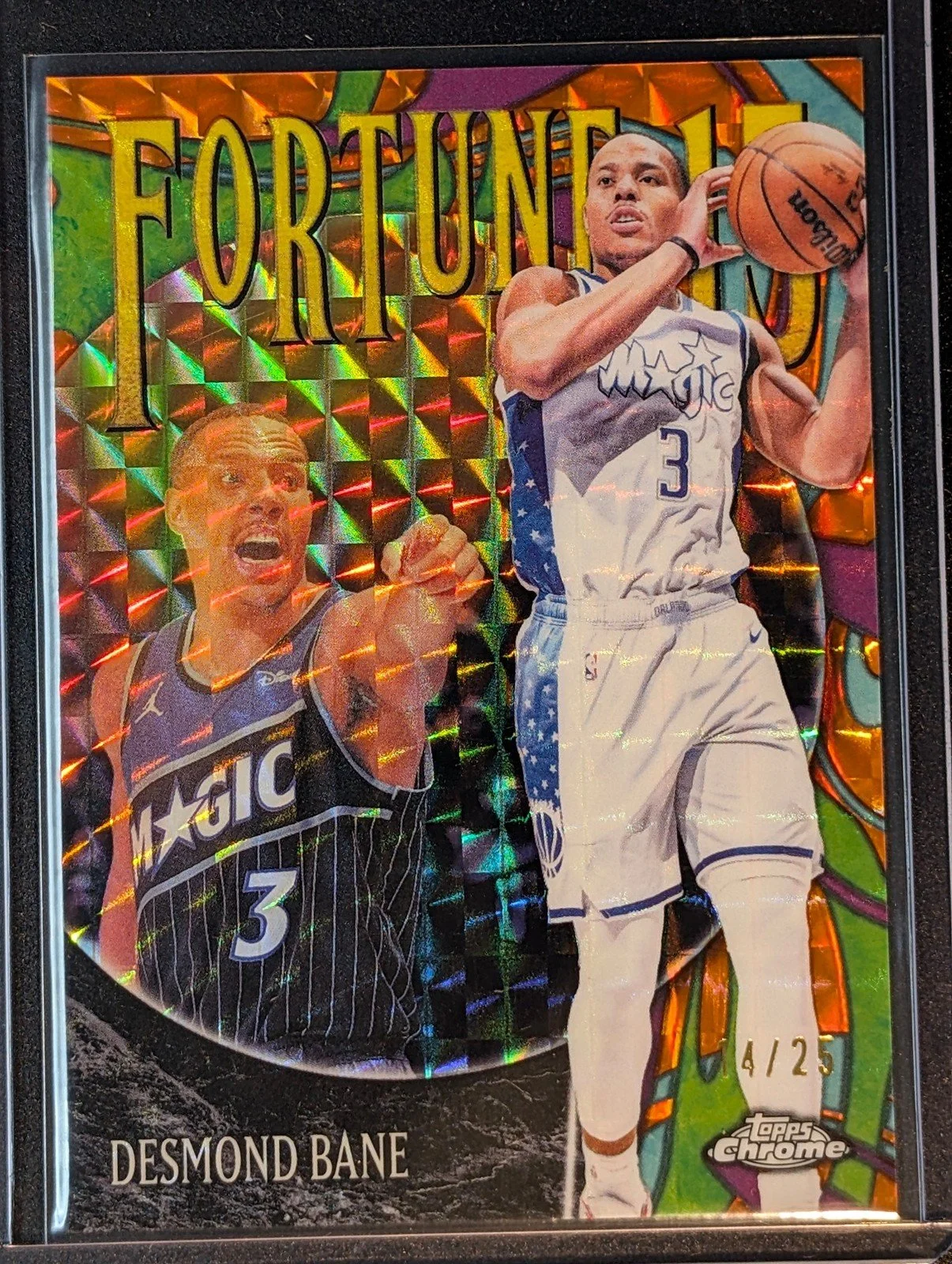 Front of 2025-26 Topps Chrome Update /25 Desmond Bane Orange Geometric Refractor #F15-3
