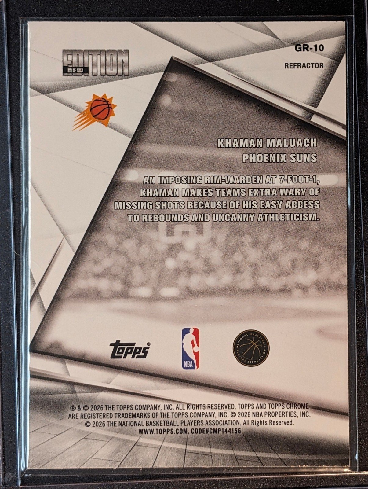 Back of 2025-26 Topps Chrome Update #GR-10 Khaman Maluach New Editions Refractor