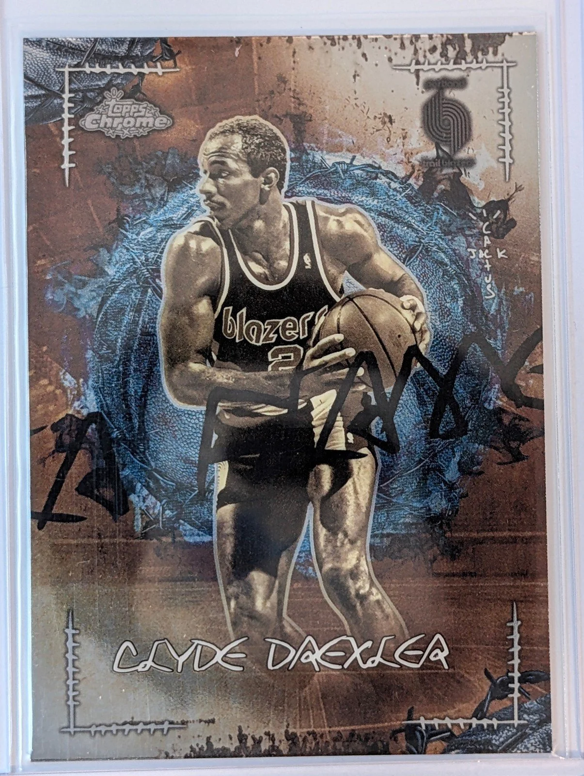 Front of 2025-26 Topps Chrome Cactus Jack #LFL-19 Clyde Drexler La Flame Legends