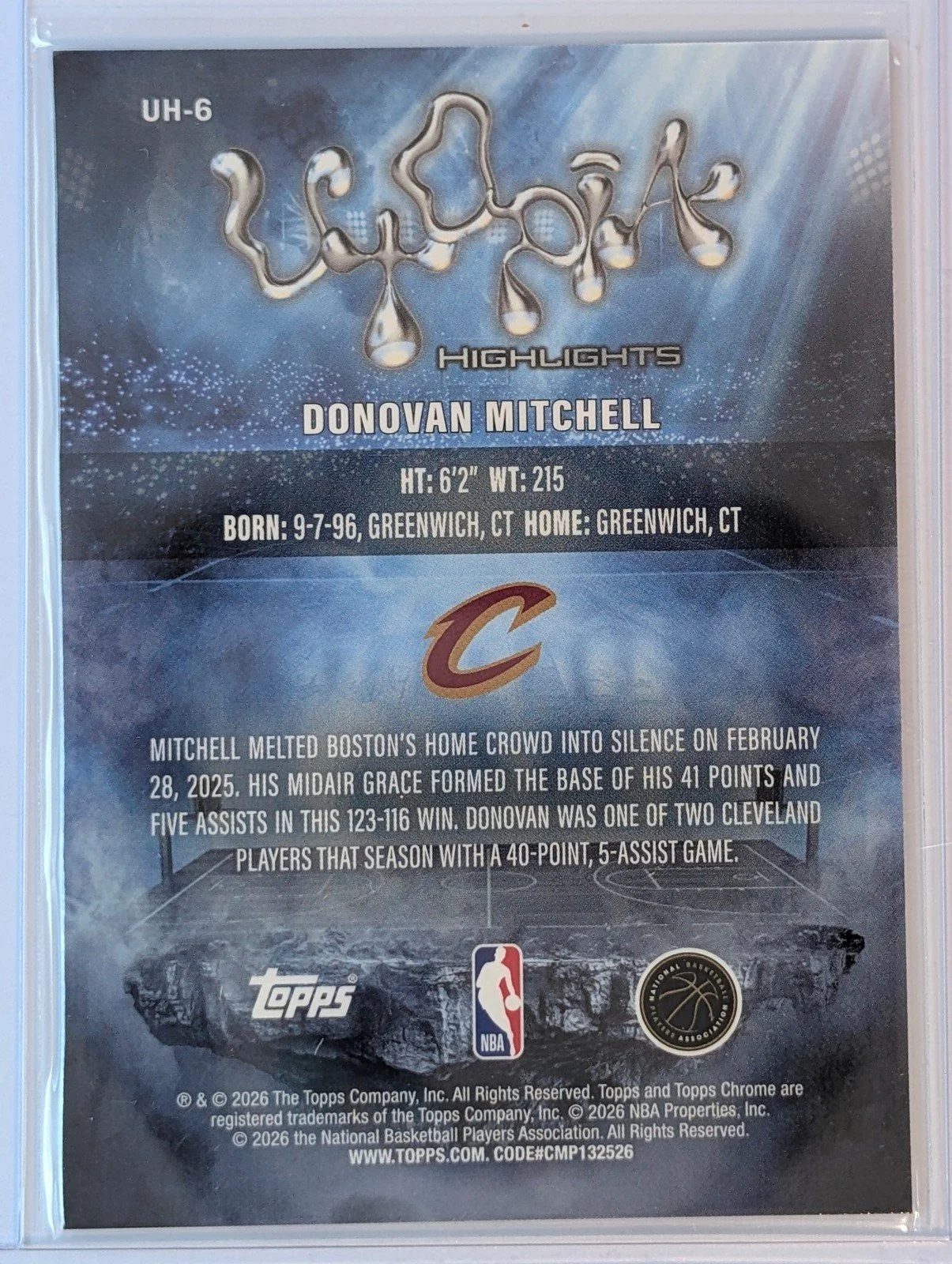 Back of 2025-26 Topps Chrome Cactus Jack #UH-6 Donovan Mitchell Utopia Highlights