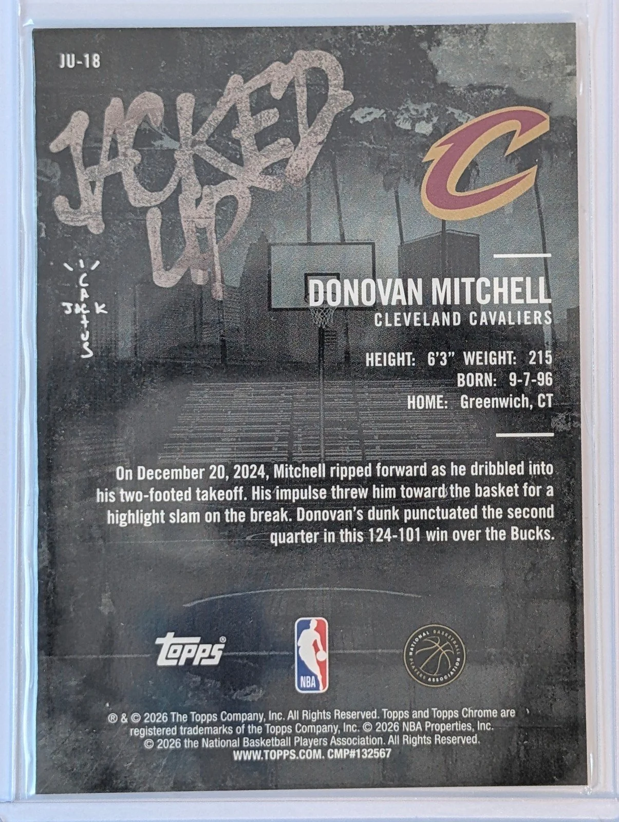 Back of 2025-26 Topps Chrome Cactus Jack #JU-18 Donovan Mitchell Jacked Up