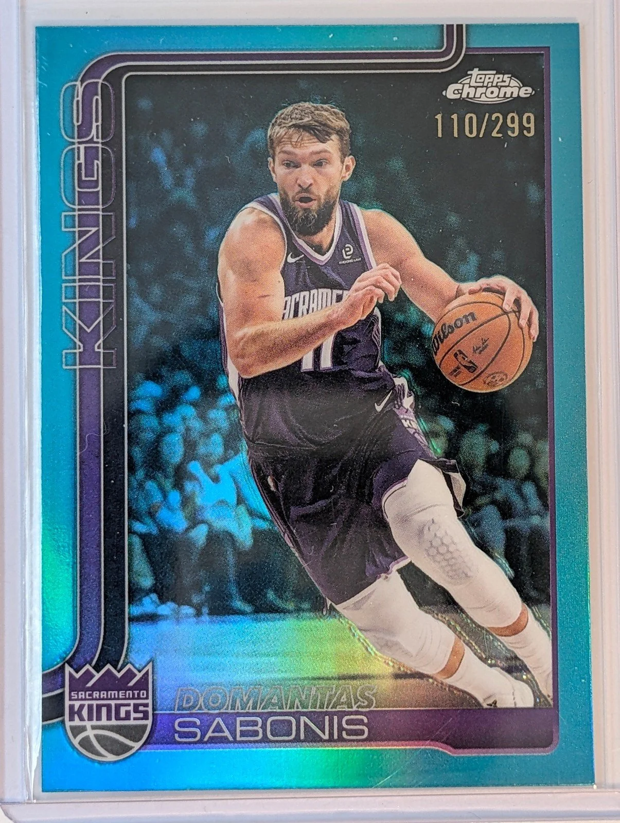 Front of 2025-26 Topps Chrome Update /299 Domantas Sabonis Teal Refractor #34