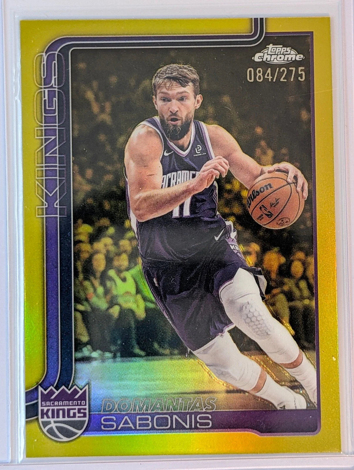 Front of 2025-26 Topps Chrome Update /275 Domantas Sabonis Yellow Refractor #34