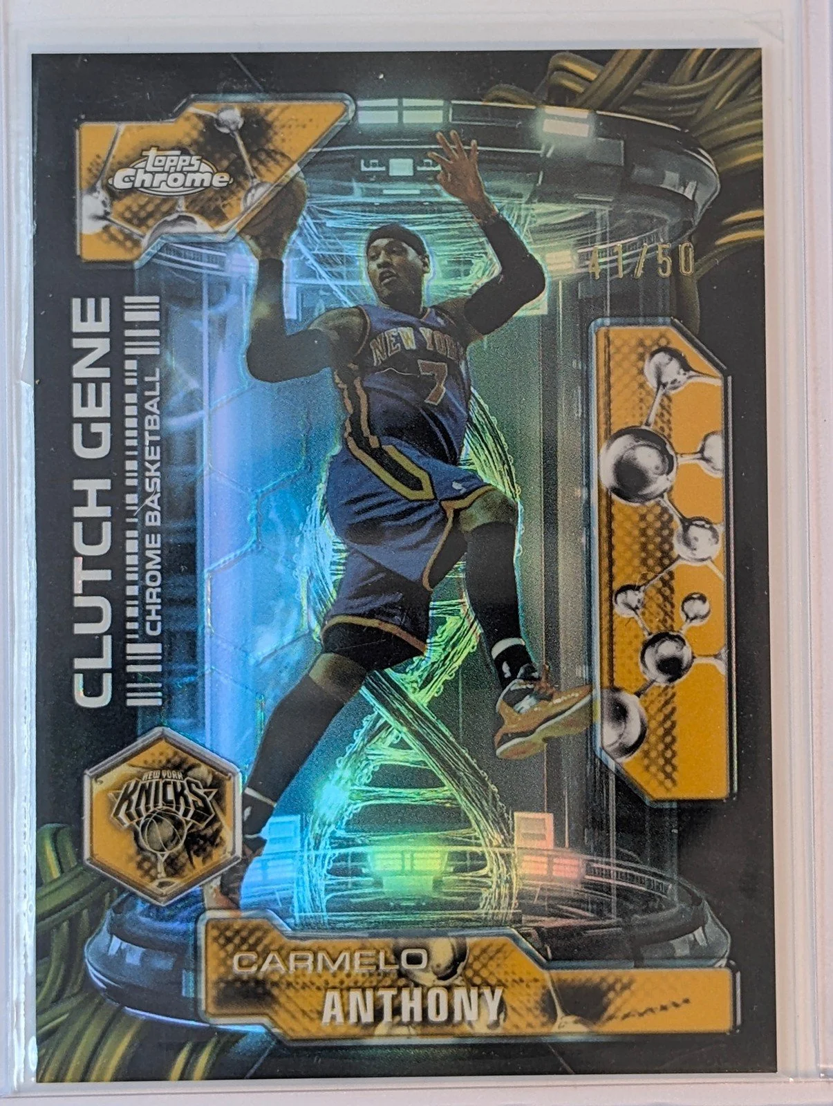 Front of 2025-26 Topps Chrome Update /50 Carmelo Anthony Clutch Gene Gold #CG-28