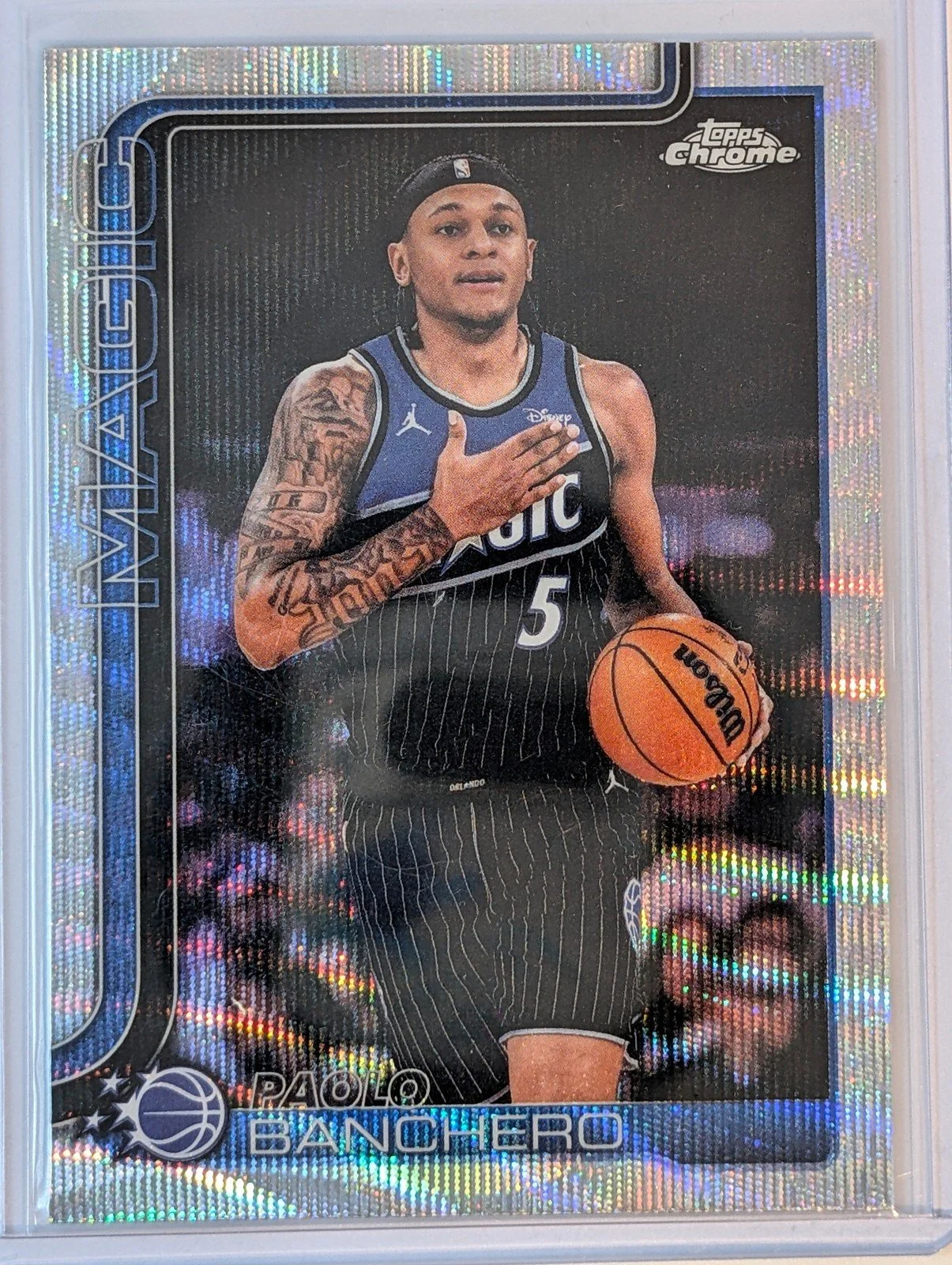 Front of 2025-26 Topps Chrome Update #5 Paolo Banchero Wave Refractor