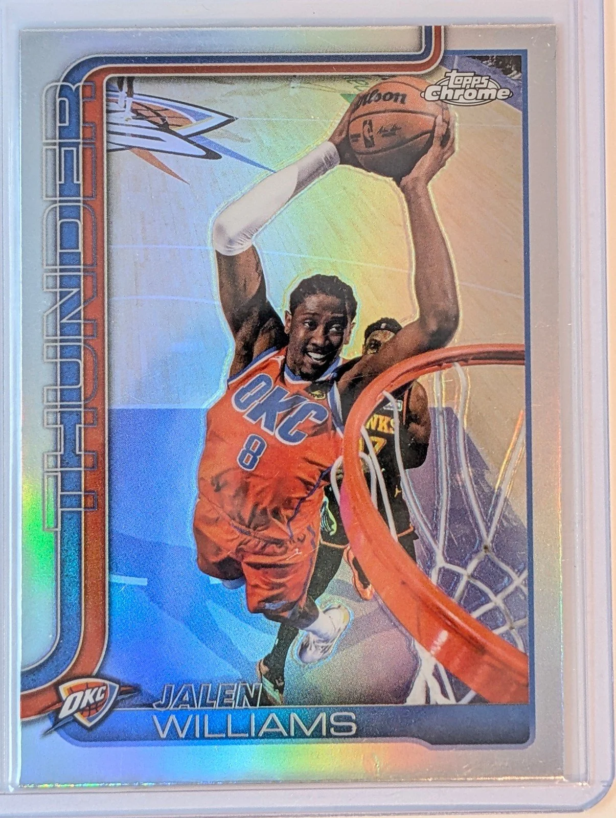 Front of 2025-26 Topps Chrome Update #11 Jalen Williams Refractor