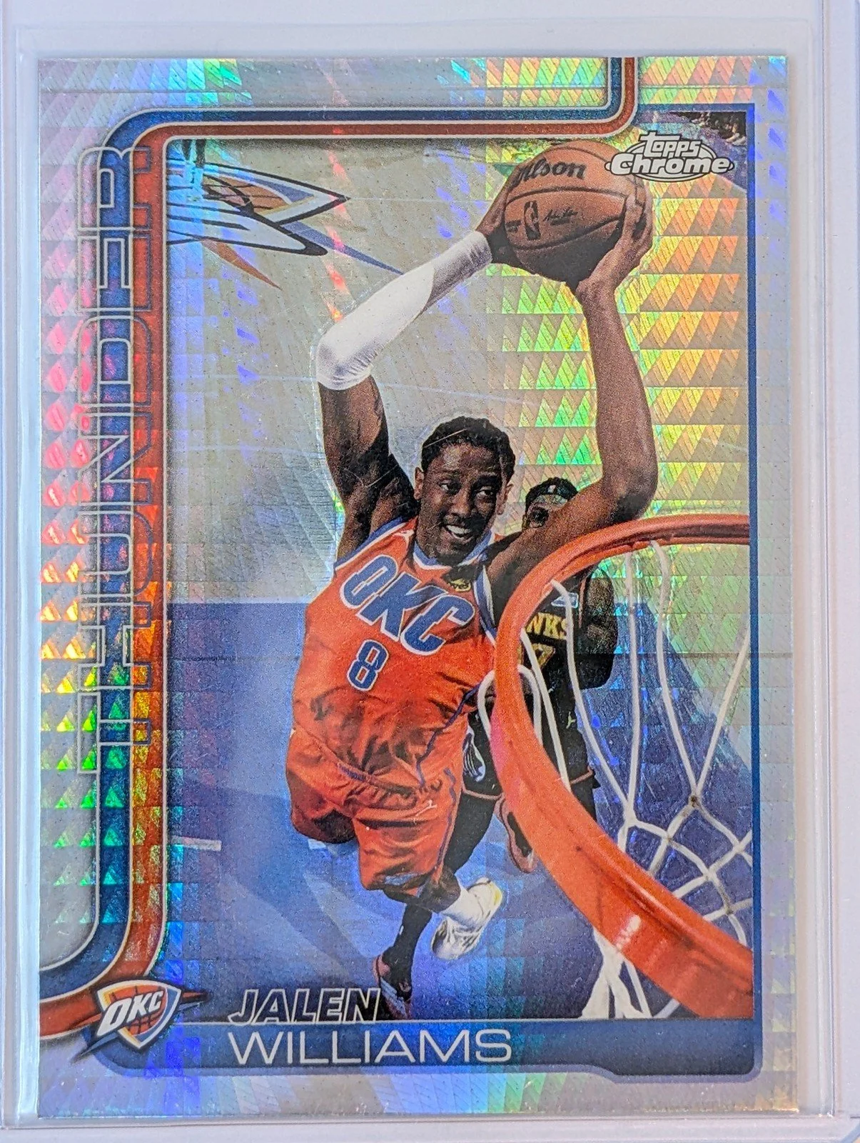 Front of 2025-26 Topps Chrome Update #11 Jalen Williams Prism Refractor