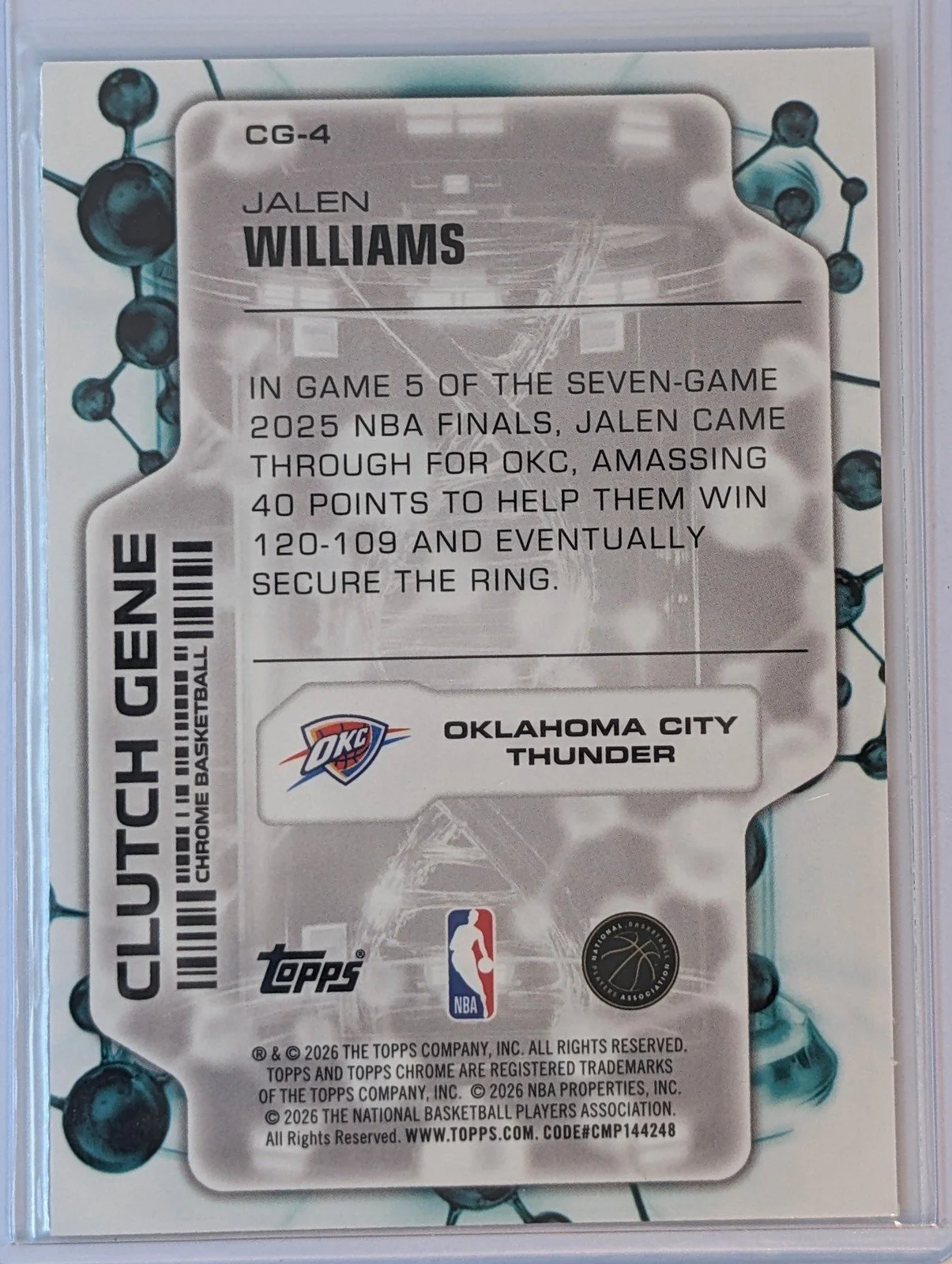 Back of 2025-26 Topps Chrome Update #CG-4 Jalen Williams Clutch Gene