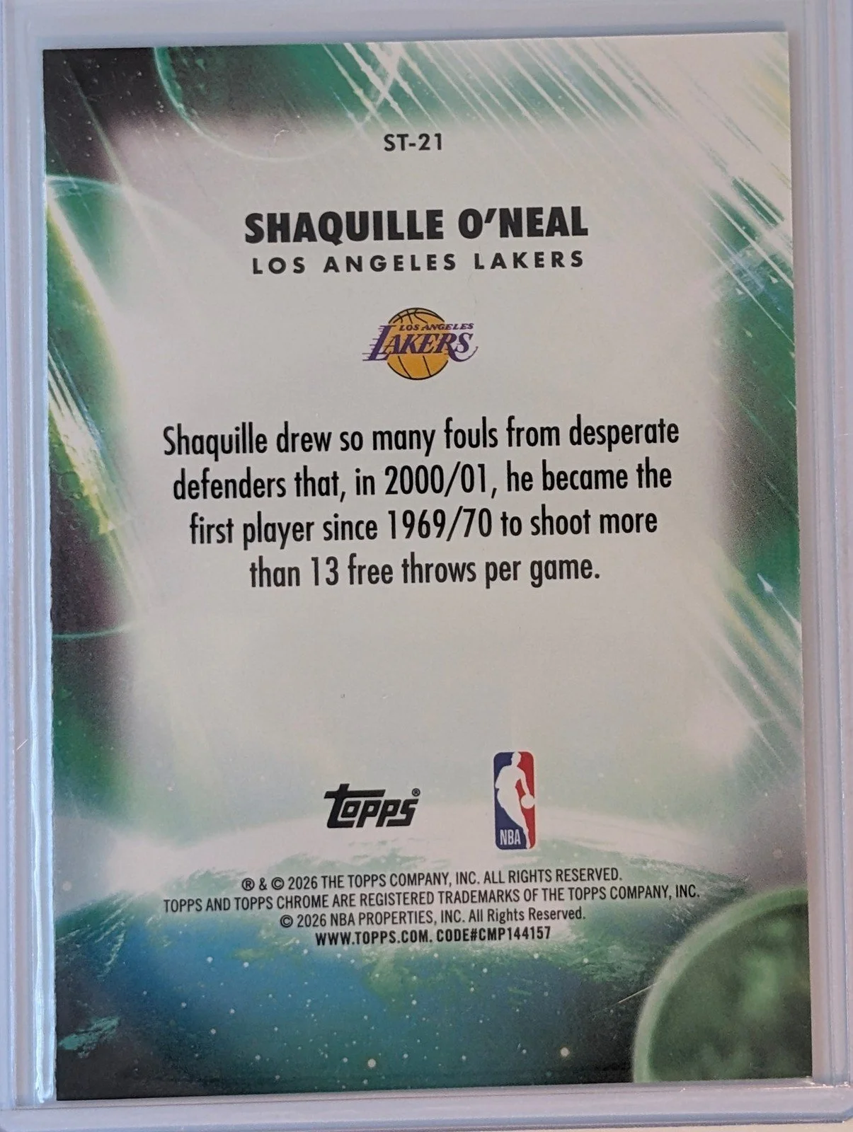Back of 2025-26 Topps Chrome Update #ST-21 Shaquille O’Neal Stratospheric Stars