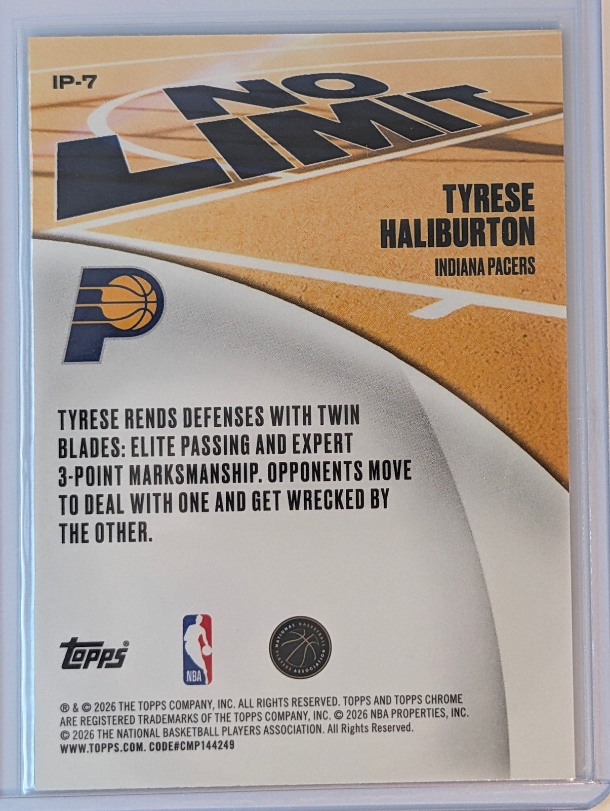 Back of 2025-26 Topps Chrome Update #IP-7 Tyrese Haliburton No Limit