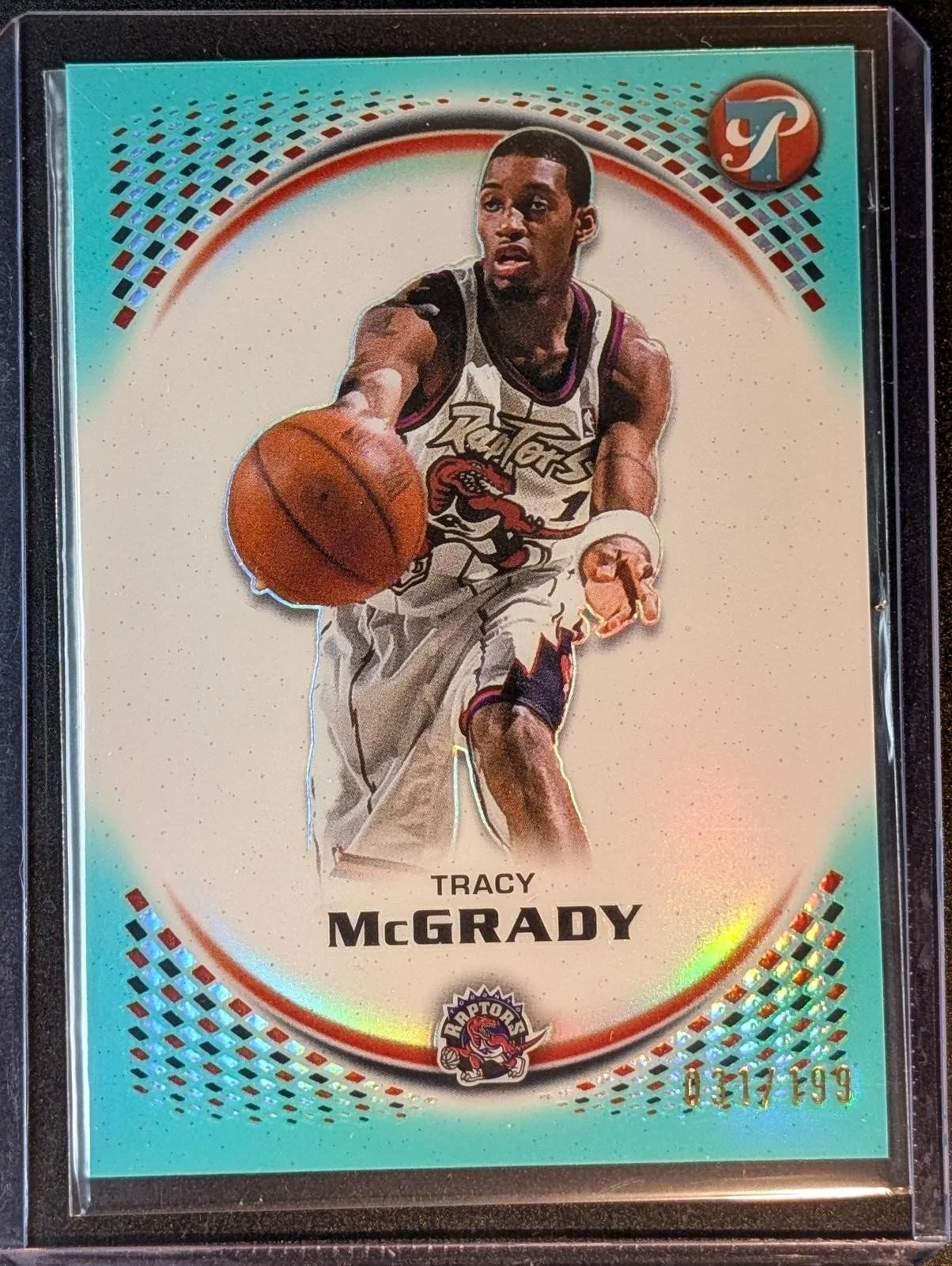 Front of 2025-26 Topps Pristine /199 Tracy McGrady Aqua #104