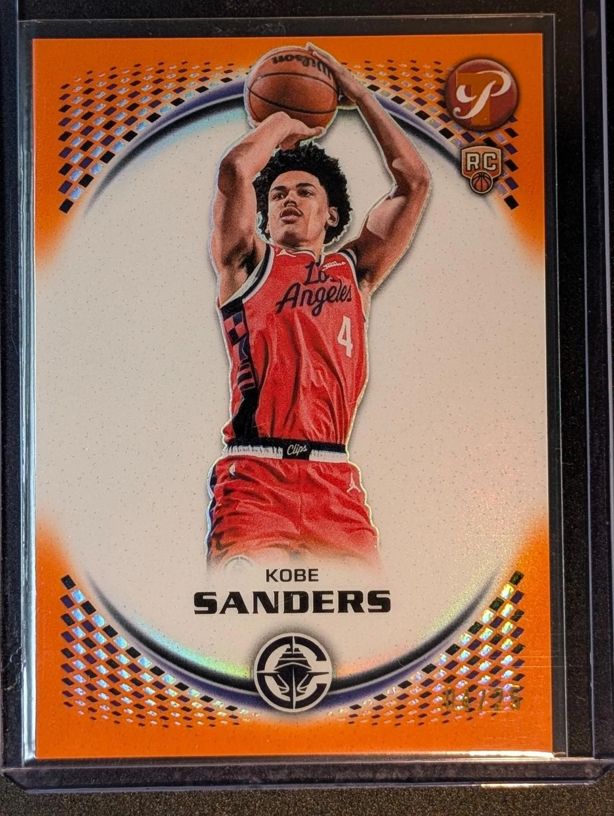Front of JERSEY MATCH 4/25 2025-26 Topps Pristine /25 Kobe Sanders Orange RC