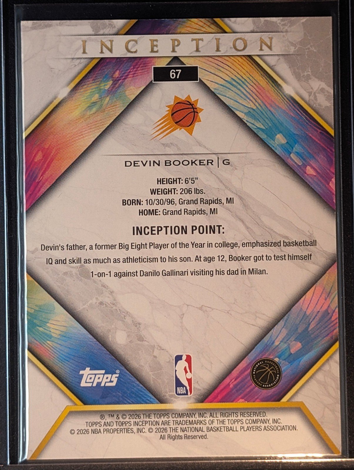 Back of 2025-26 Topps Inception #67 Devin Booker