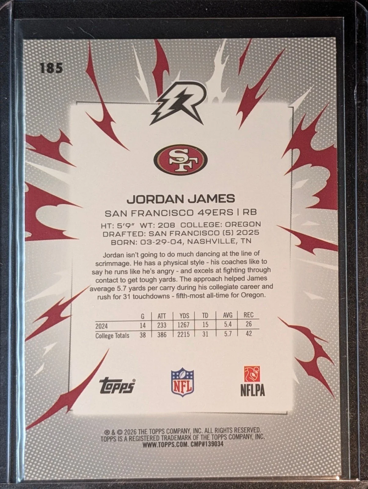 Back of 2025 Topps Resurgence #185 Jordan James