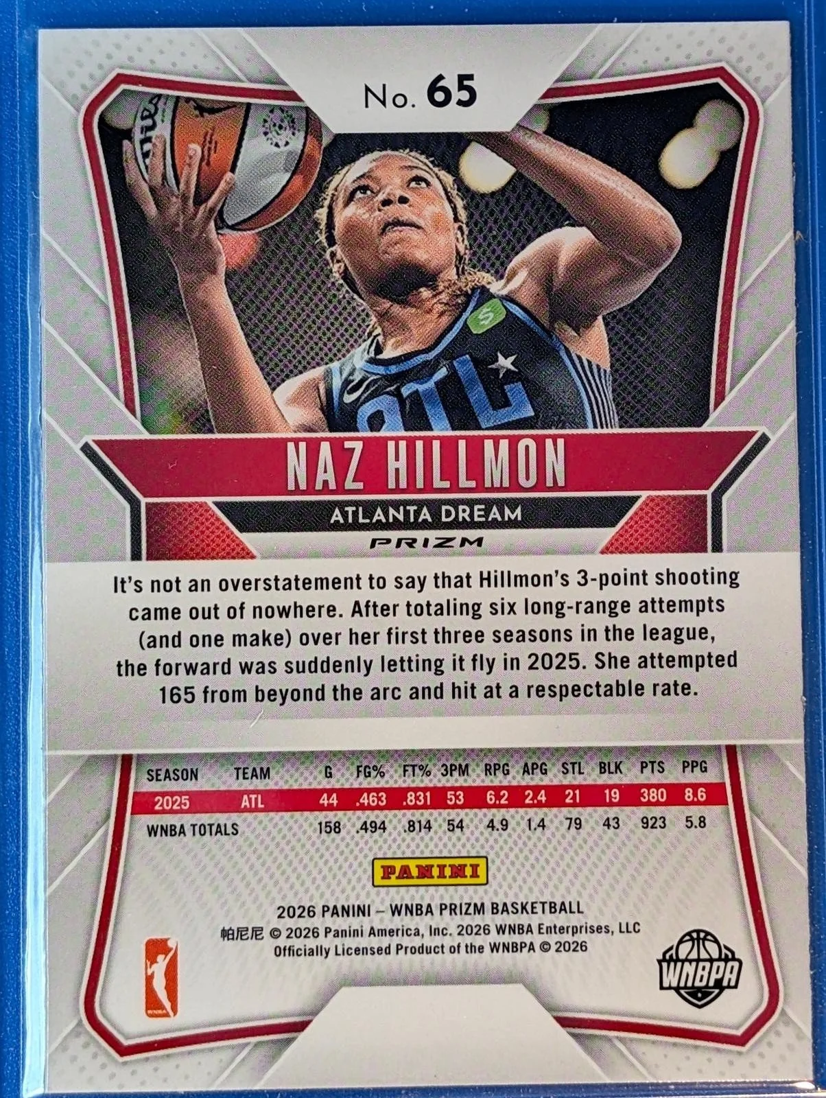 Back of 2024 Panini Prizm WNBA #65 Naz Hillmon Silver Prizm