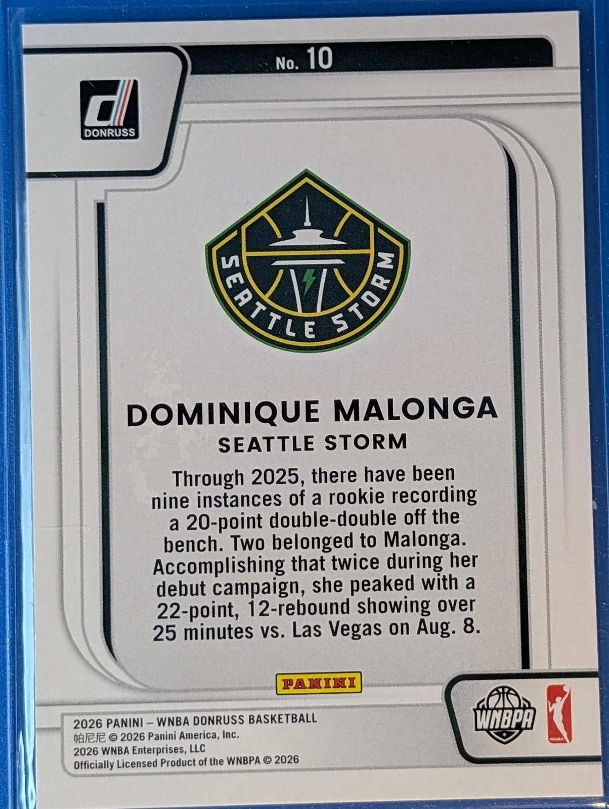 Back of 2026 Donruss WNBA Dominique Malonga Franchise Features #10