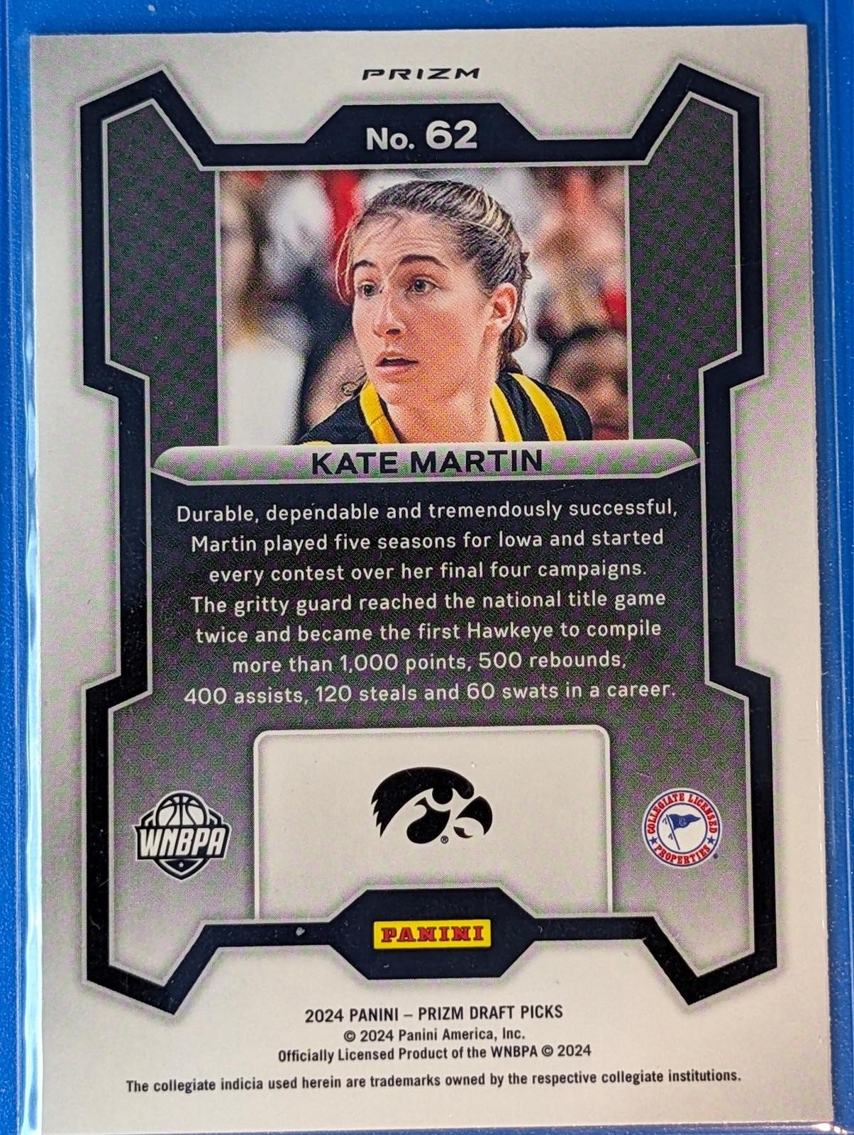 Back of 2024 Panini Prizm Draft Picks #62 Kate Martin Prizm Red Ice