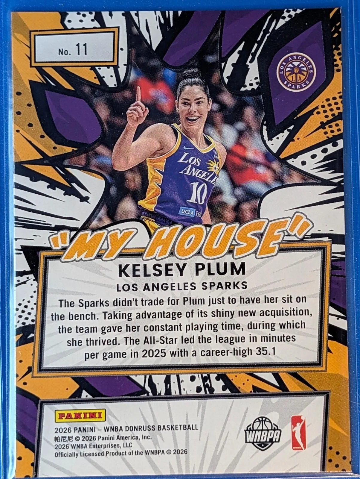 Back of 2026 Donruss WNBA Kelsey Plum My House #11