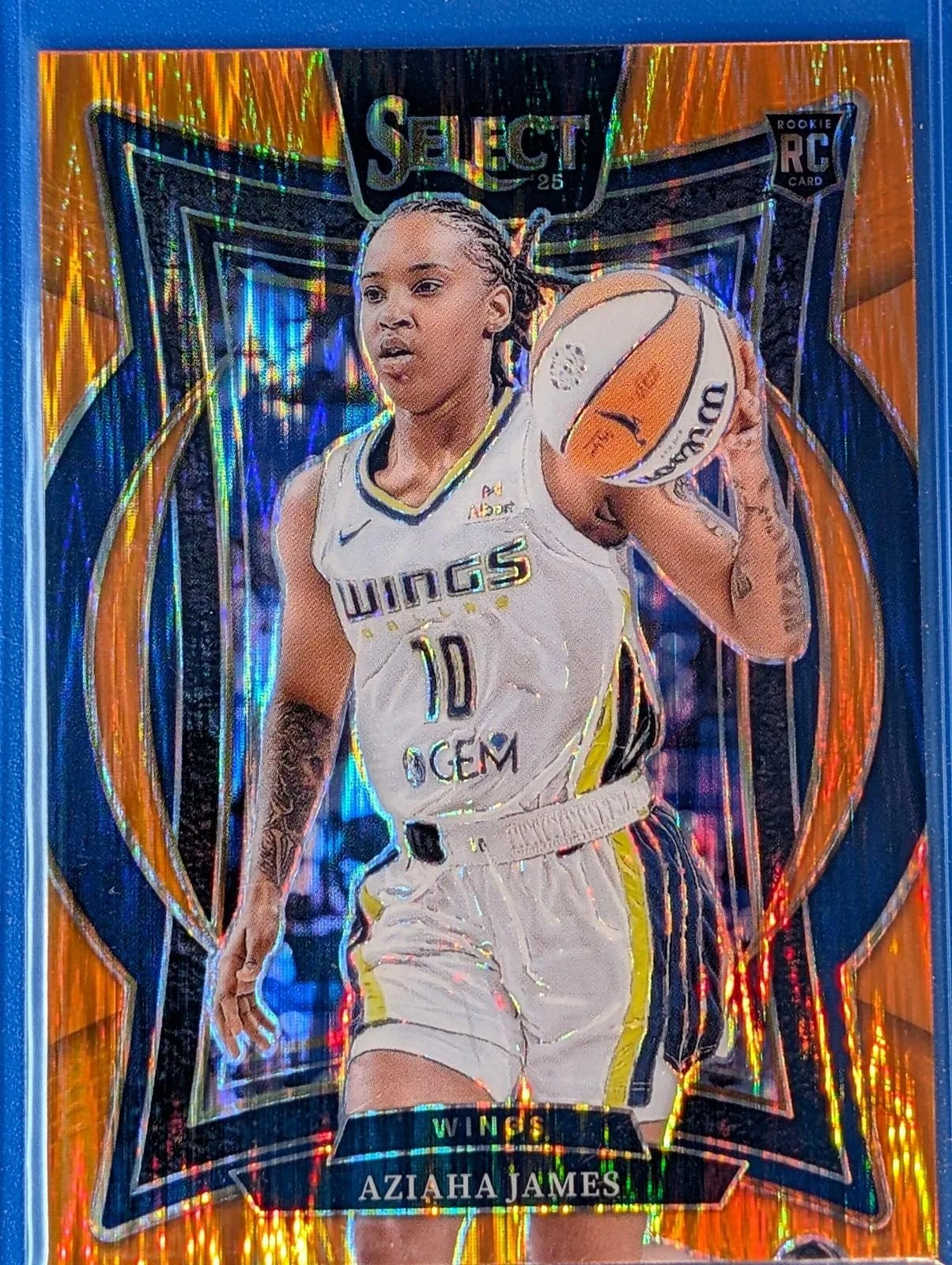 Front of 2025 Panini Select WNBA #76 Aziaha James Orange Flash Prizm