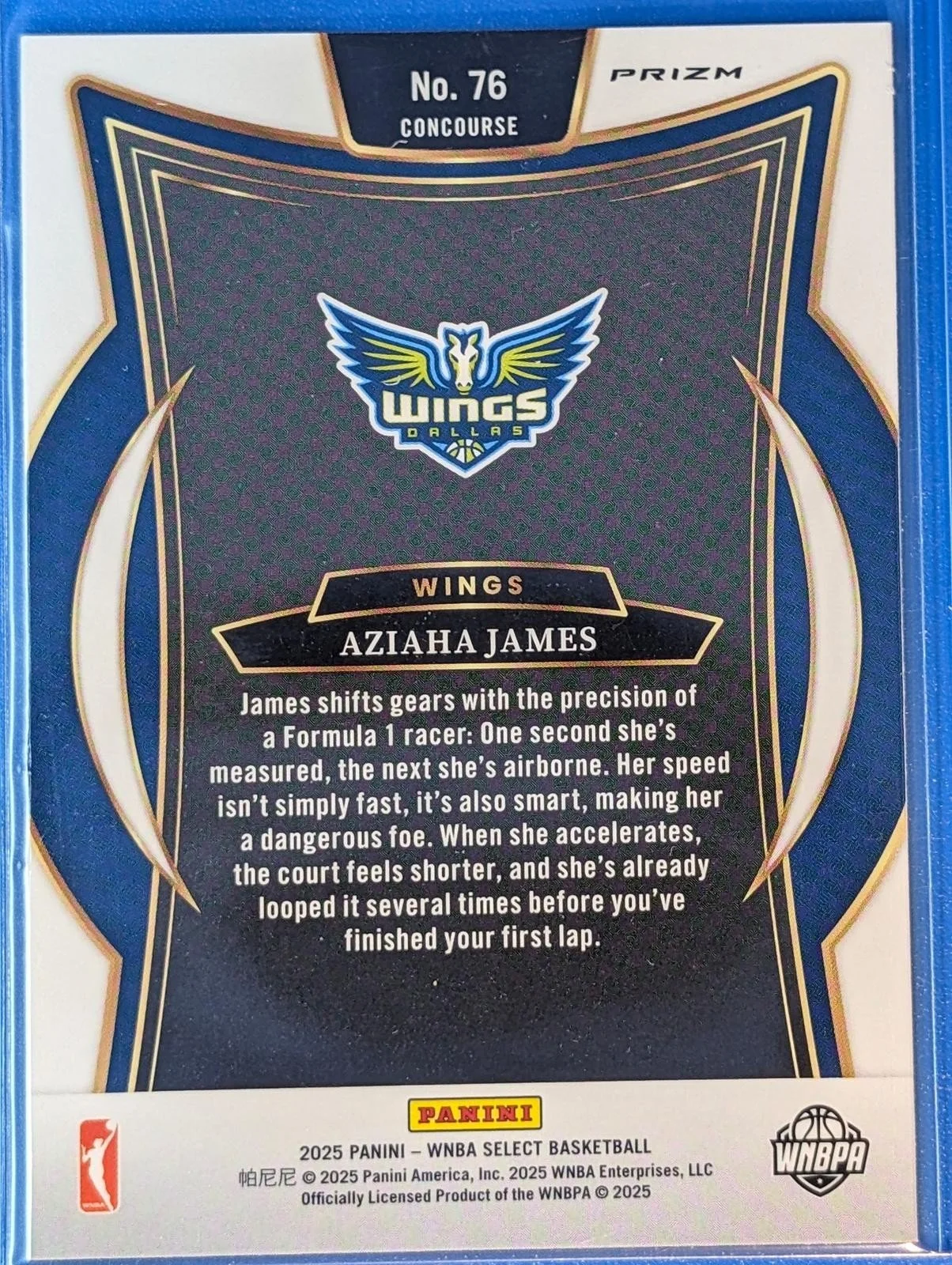 Back of 2025 Panini Select WNBA #76 Aziaha James Orange Flash Prizm