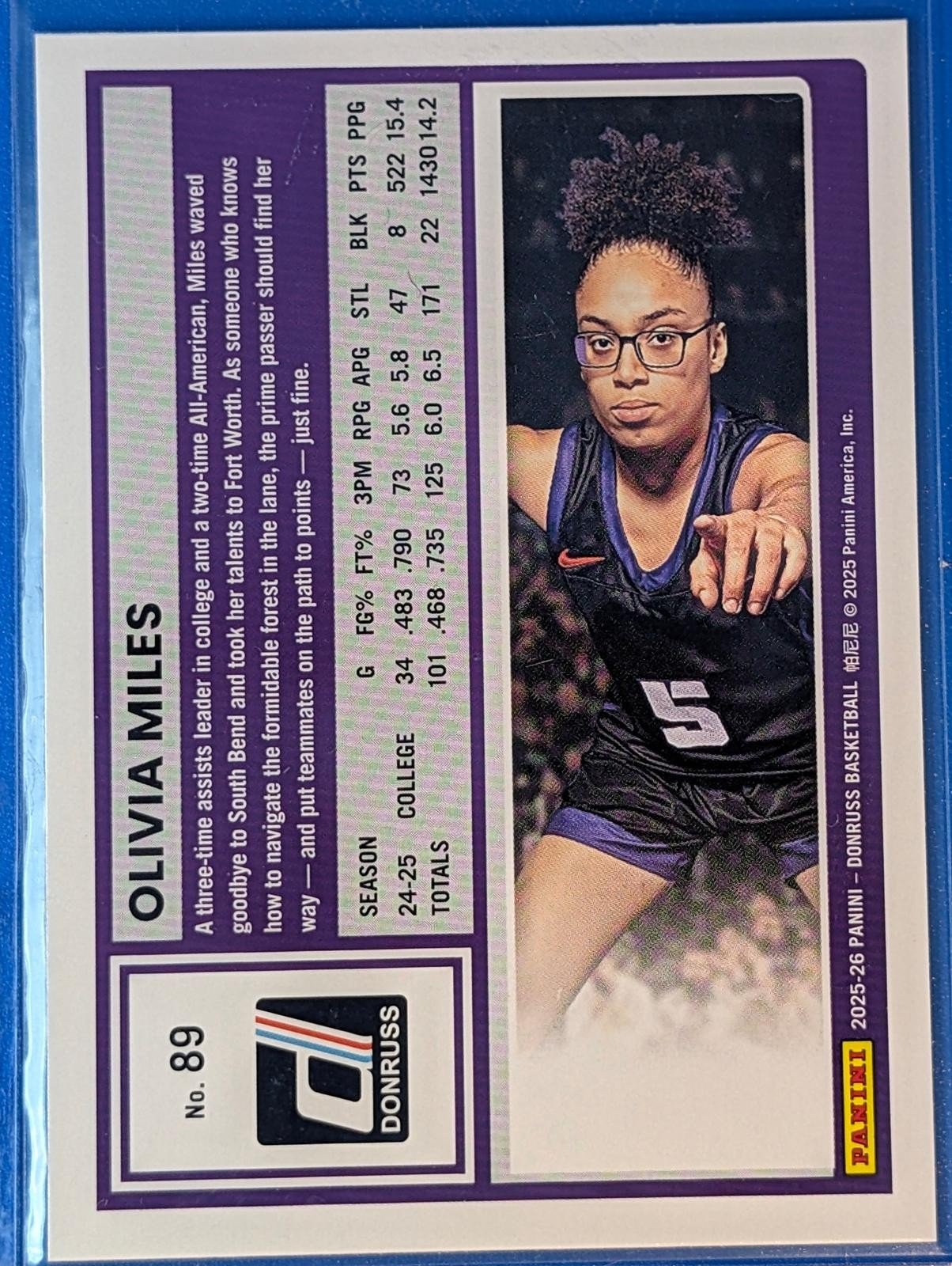 Back of 2025-26 Donruss Olivia Miles #89
