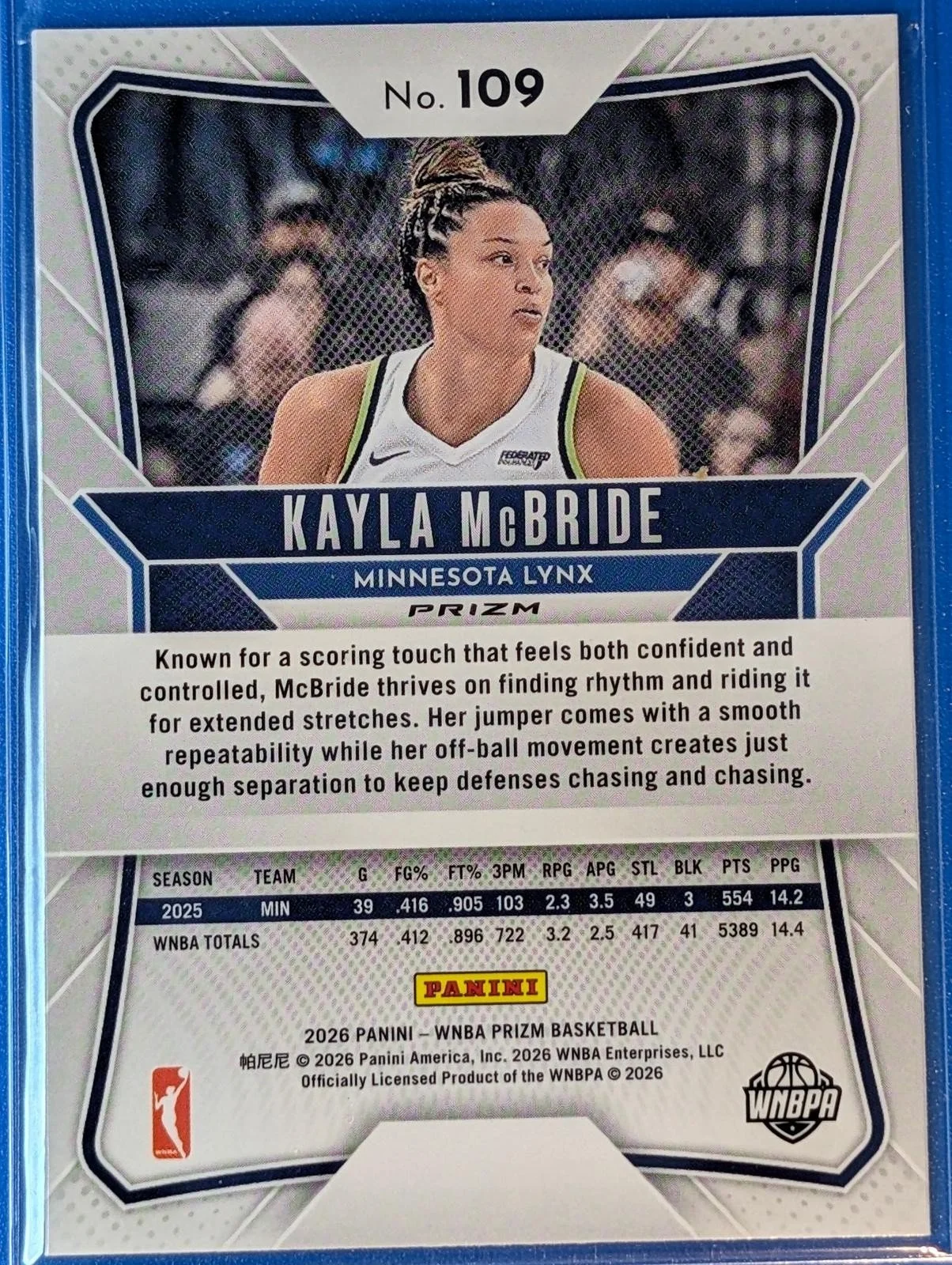 Back of 2024 Panini Prizm WNBA #109 Kayla McBride Hyper Prizm
