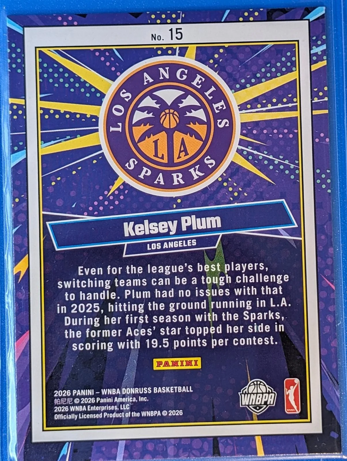 Back of 2026 Donruss WNBA #15 Kelsey Plum Net Marvels