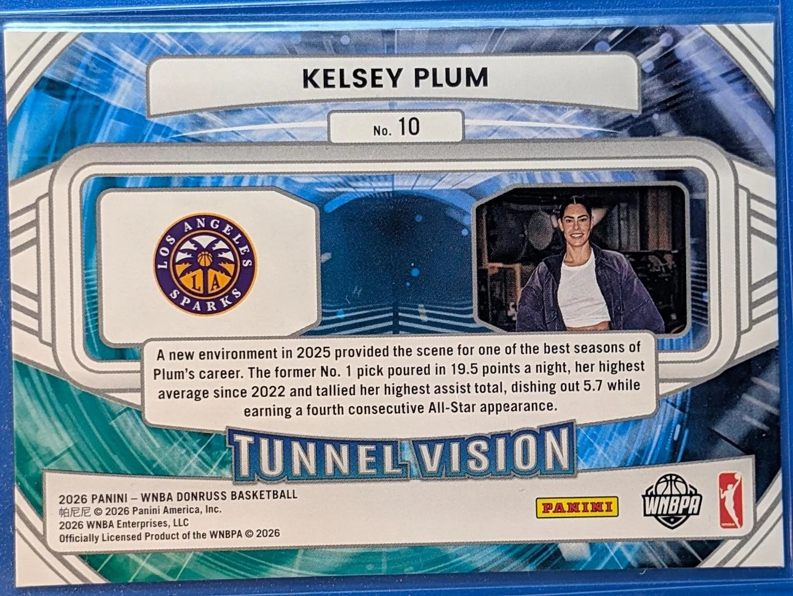 Back of 2026 Donruss WNBA #10 Kelsey Plum Tunnel Vision