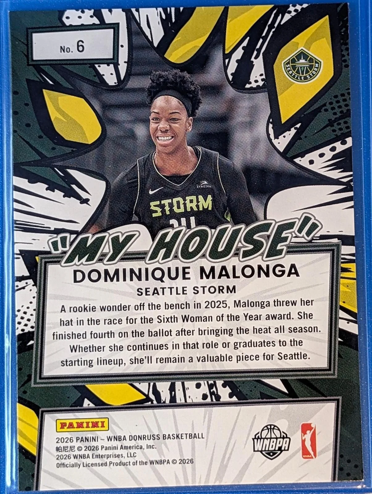 Back of 2026 Panini Donruss WNBA #6 Dominique Malonga My House