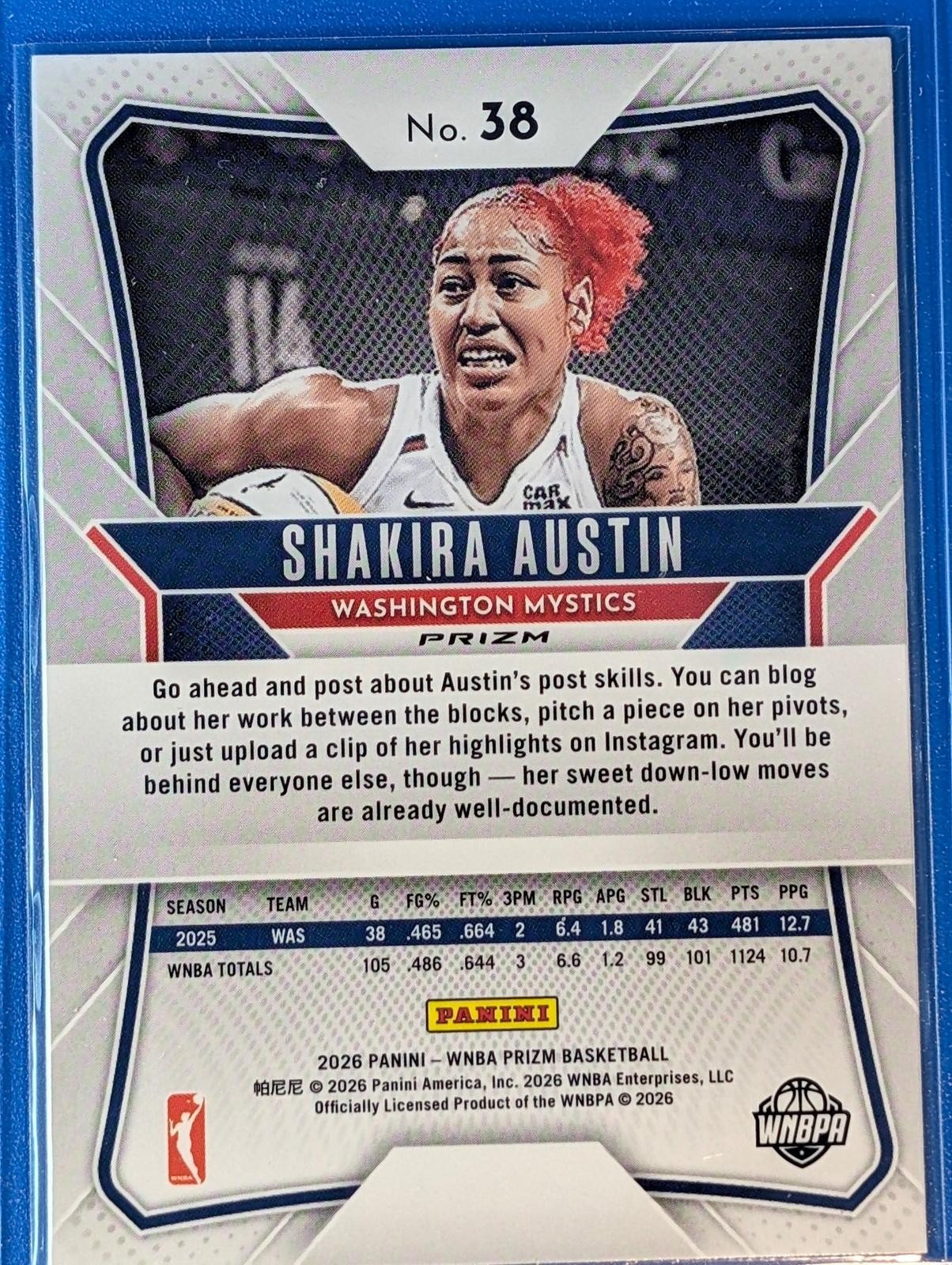 Back of 2026 Panini Prizm WNBA Shakira Austin Silver Prizms #38