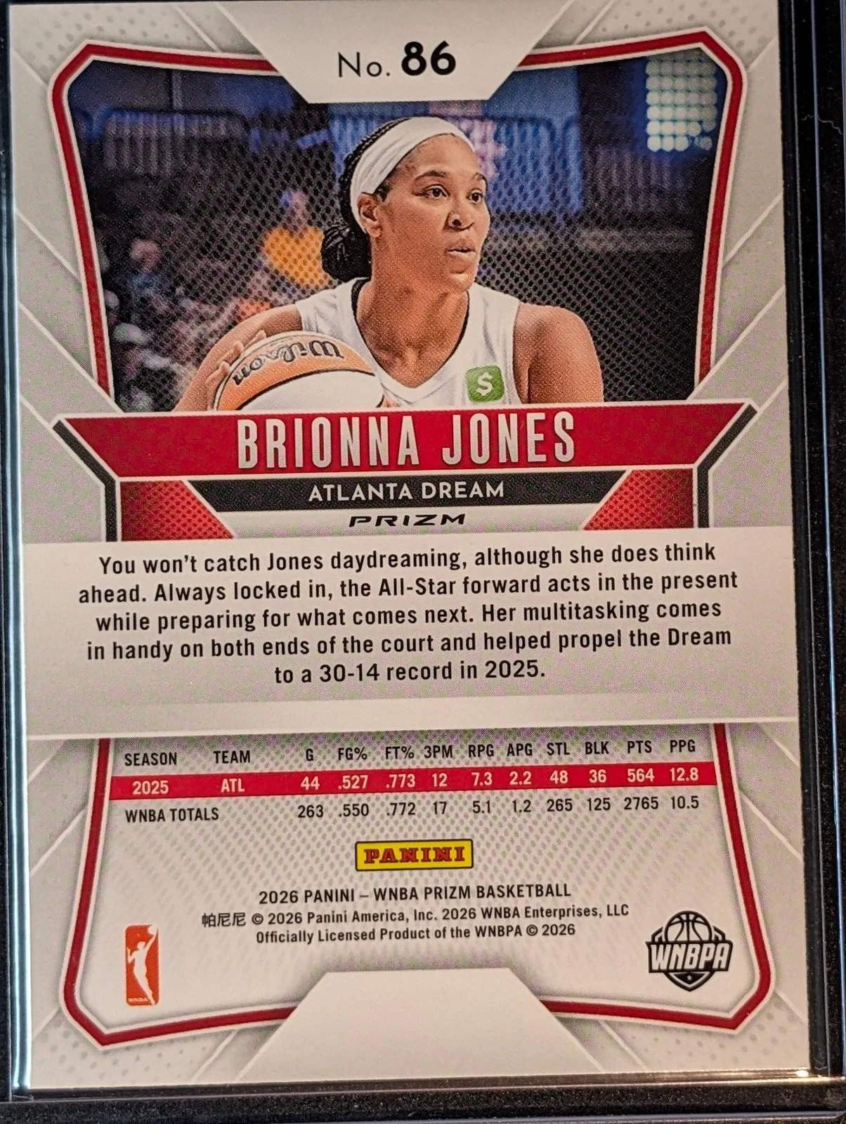 Back of 2026 Panini Prizm WNBA #86 Brionna Jones Hyper Prizm